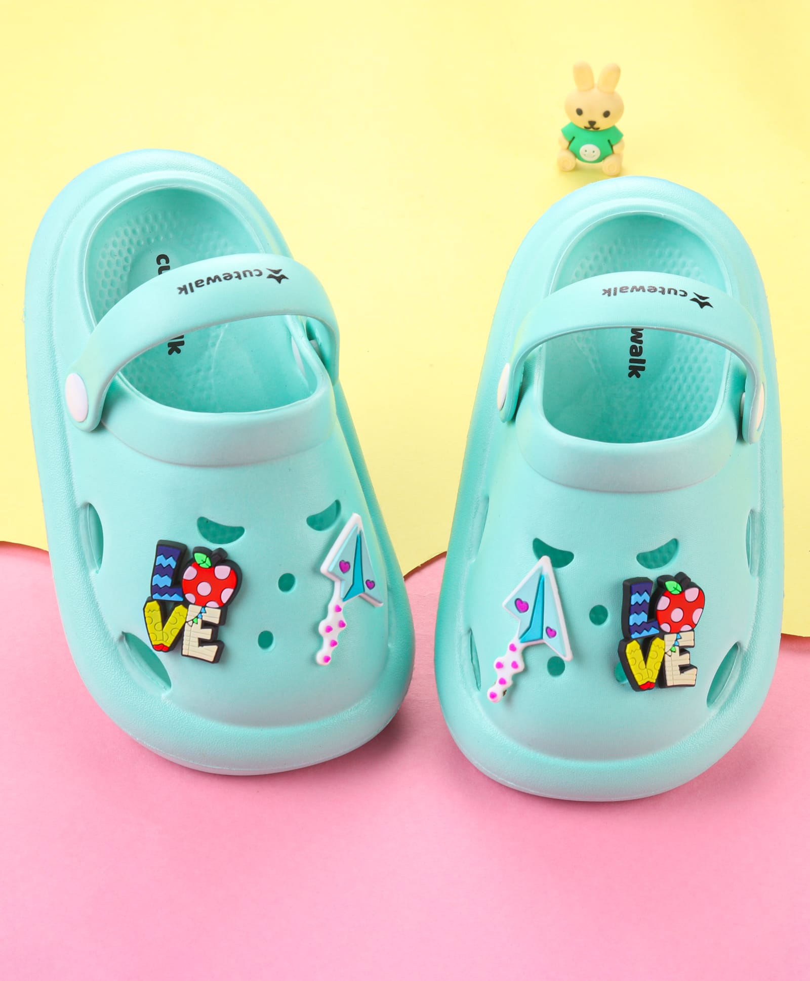 Cute Walk by Babyhug Clogs with Back Strap & Love Text Applique - Sea Green-image-49