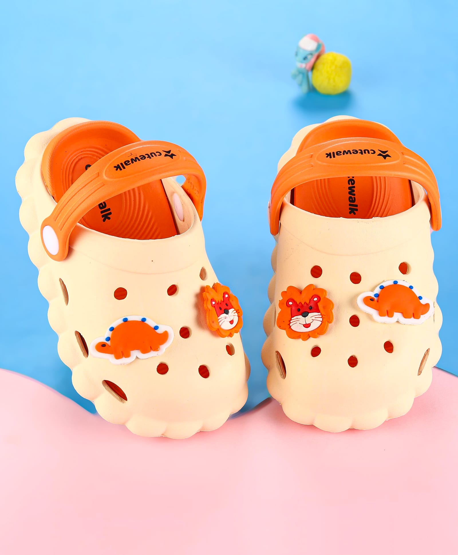 Cute Walk by Babyhug Clogs with Back Strap Closure & TurtleApplique - Orange-image-35