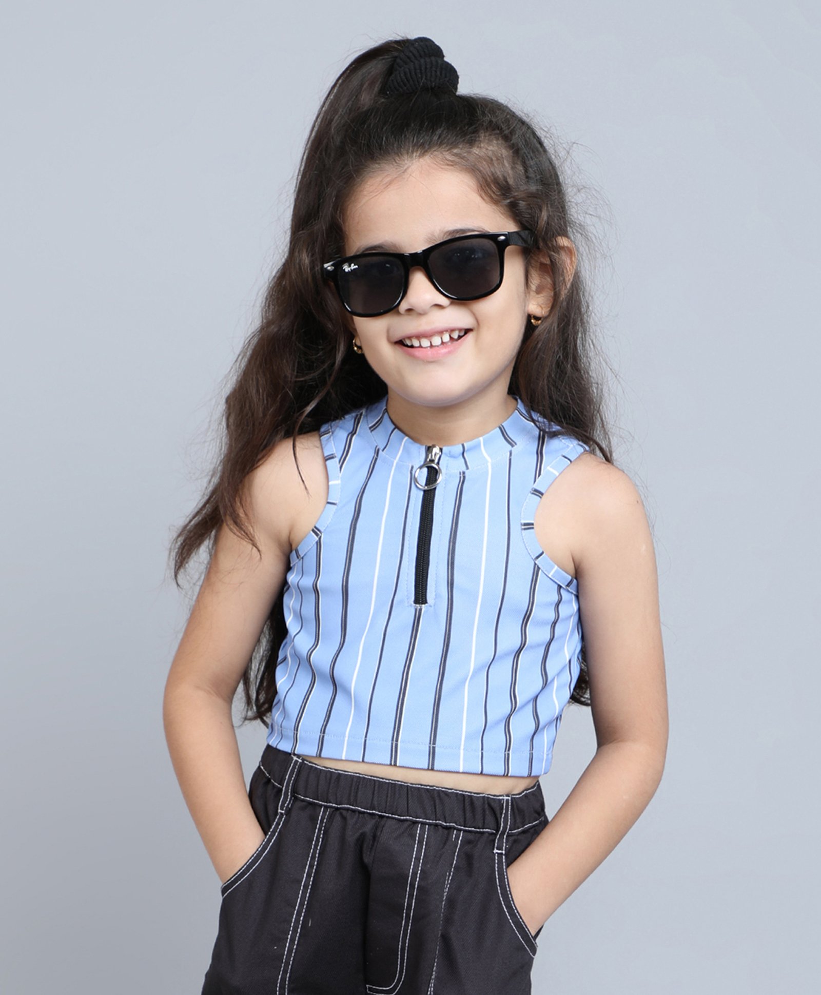Taffykids Sleeveless Striped Crop Top - Blue-picture-18