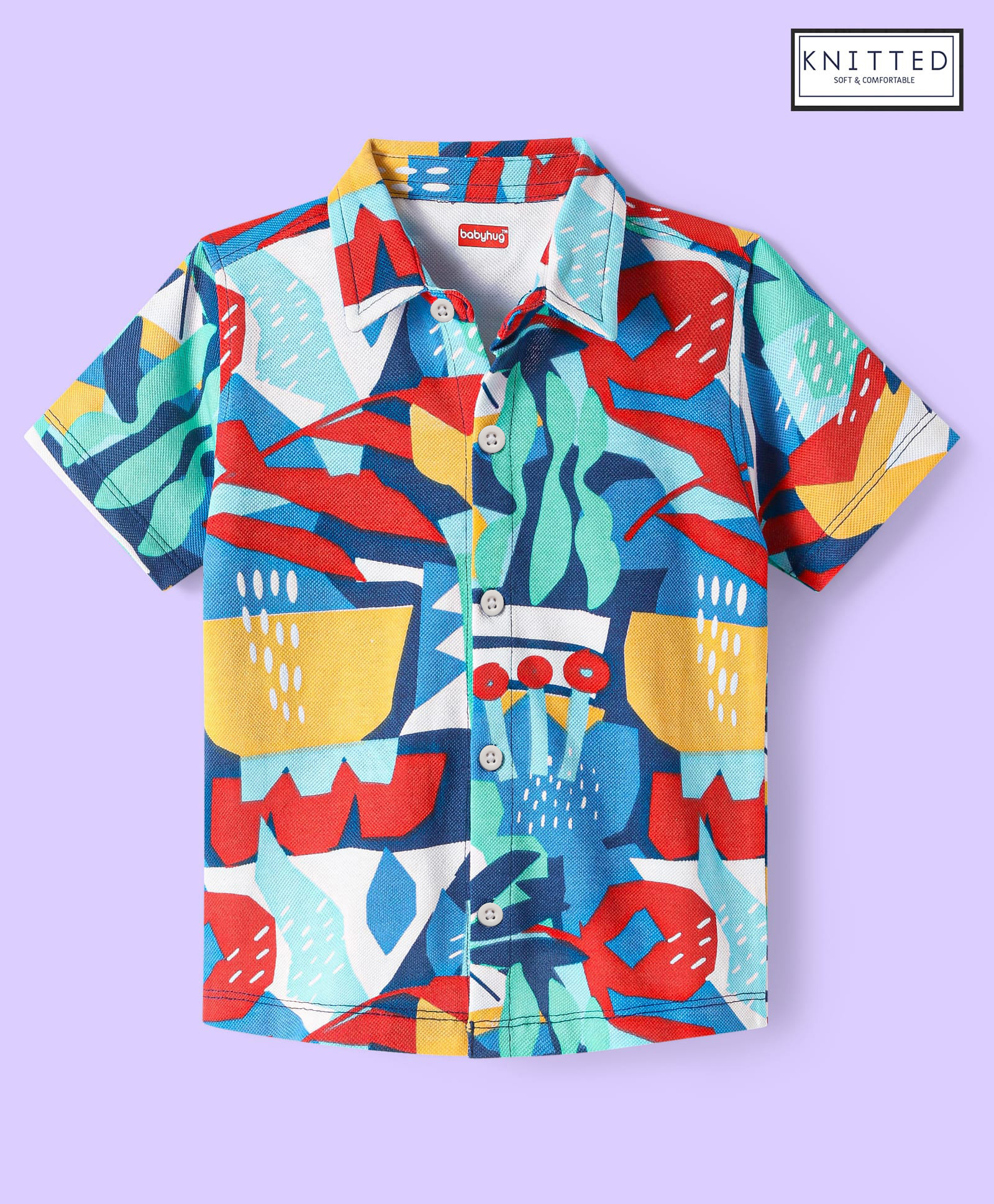 Babyhug Cotton Knit Half Sleeves Shirt with Abstract Print- Yellow & Blue-picture-11