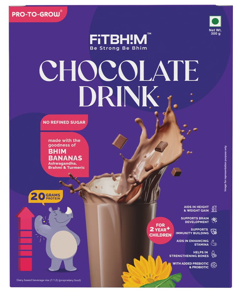 Fitbhim Chocolate Drink, 300g (Box), with Bhim Banana, Yummy Belgian Chocolate Flavour, Pack of 1, Suitable for growing kids.-image-3