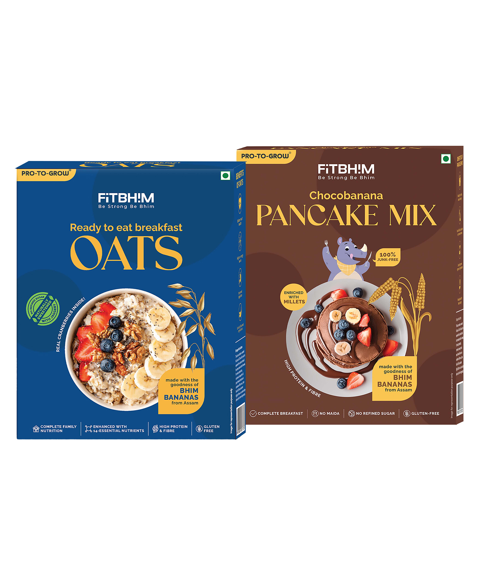 PRO-TO-GROW Fitbhim Breakfast Combo: Chocobanana Pancake Mix & Nutritious Ready-to-Eat Oats - 250g & 300g-image-19
