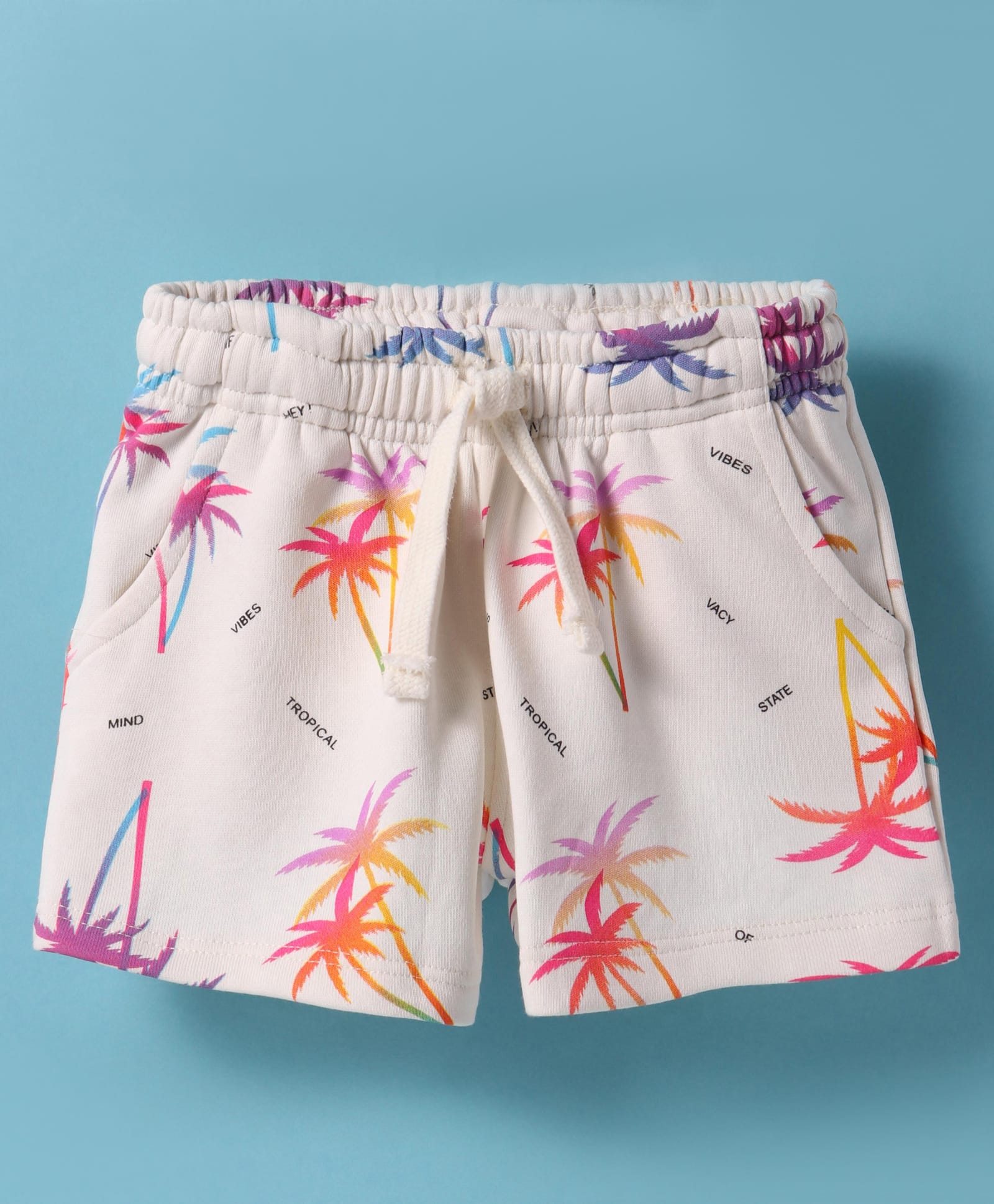 Doreme Terry Knit Knee Length Shorts With Tropical Theme Print - Cream-image-33