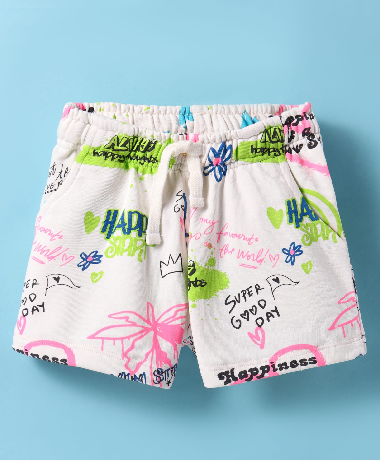 Doreme Terry Knit Ankle Length Shorts With Text Print - White-picture-11