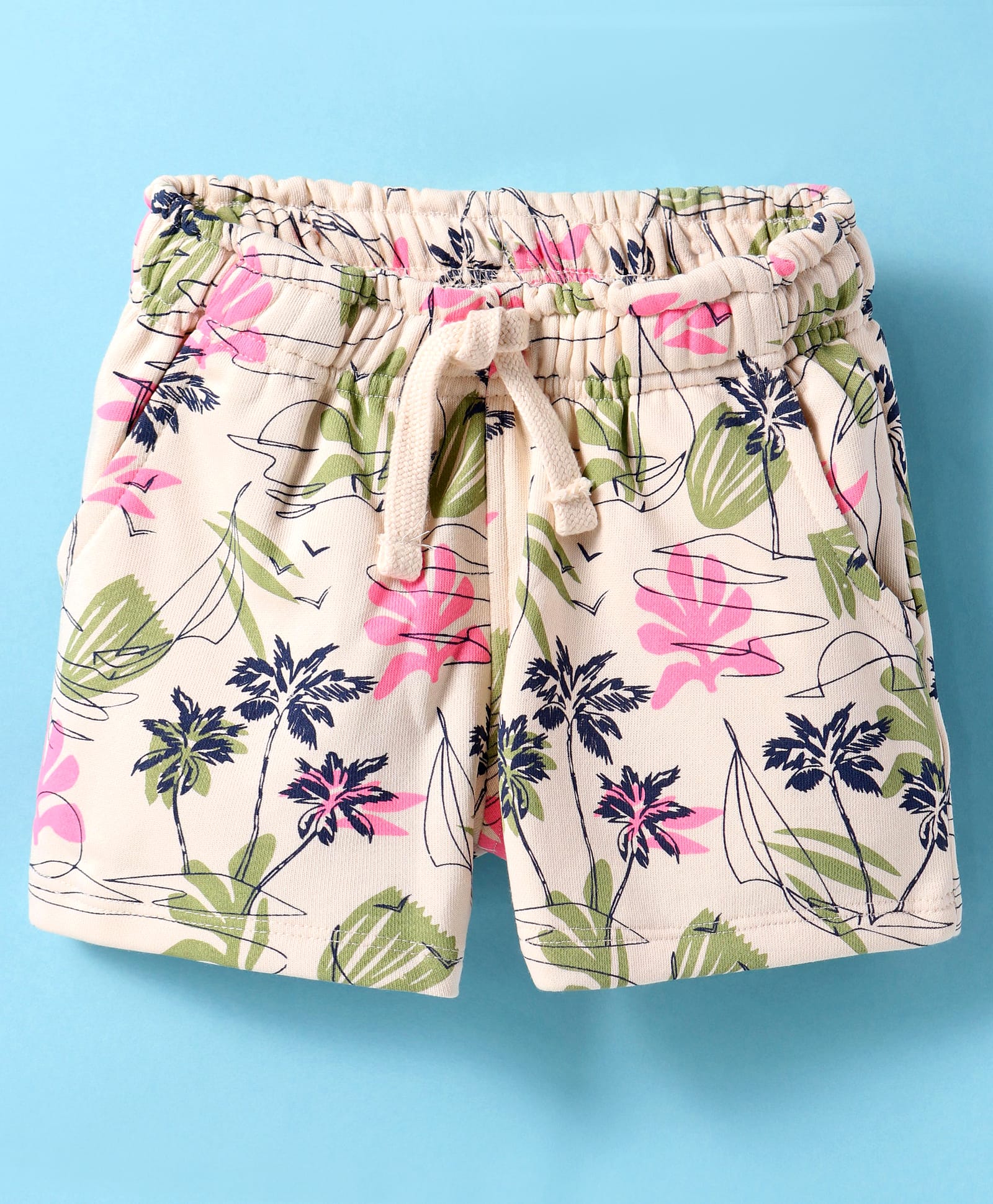 Doreme Terry Knit Knee Length Shorts With Floral Print - Cream-picture-17