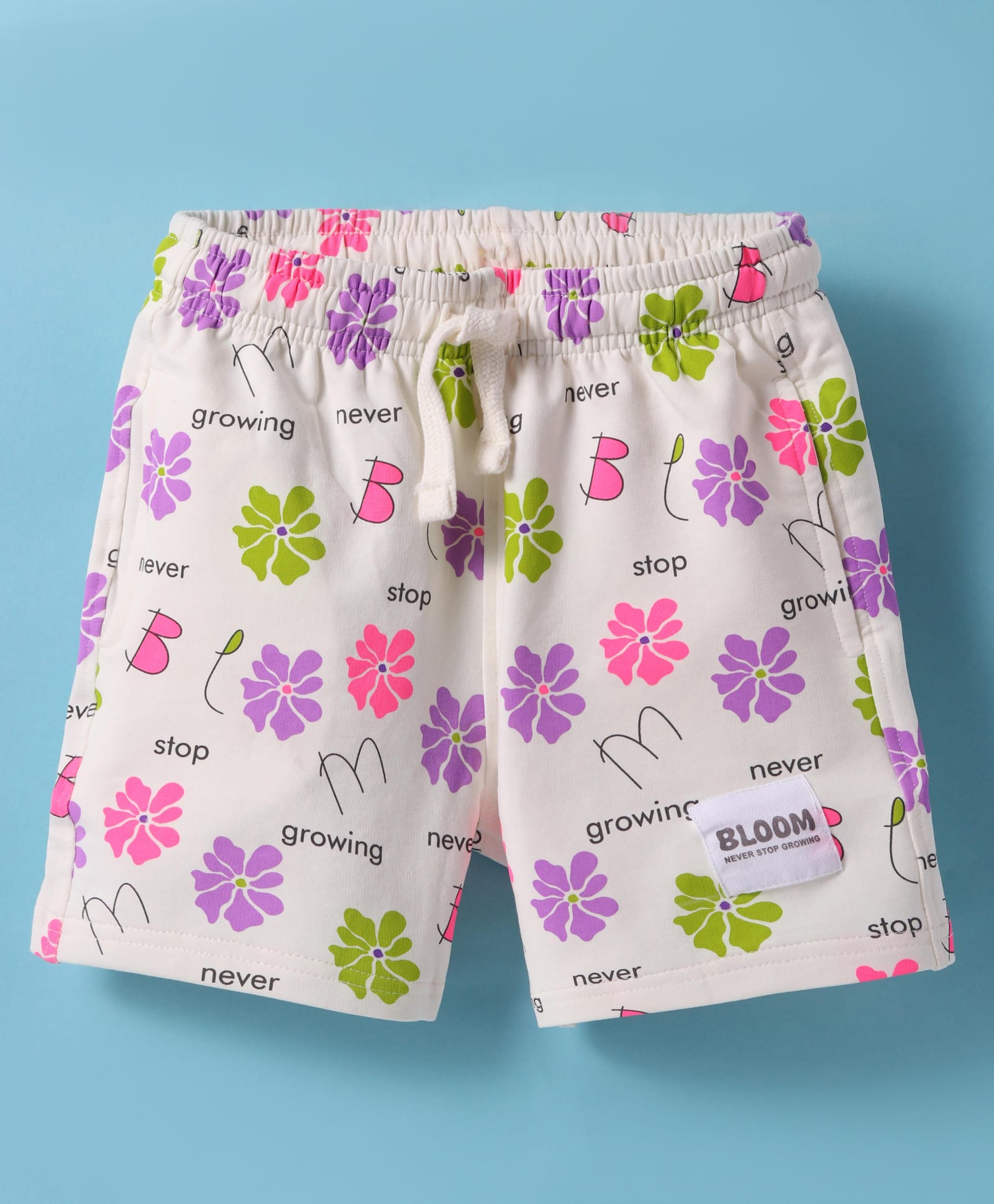 Doreme Terry Knit Knee Length Shorts With Floral Print - Off White-picture-22