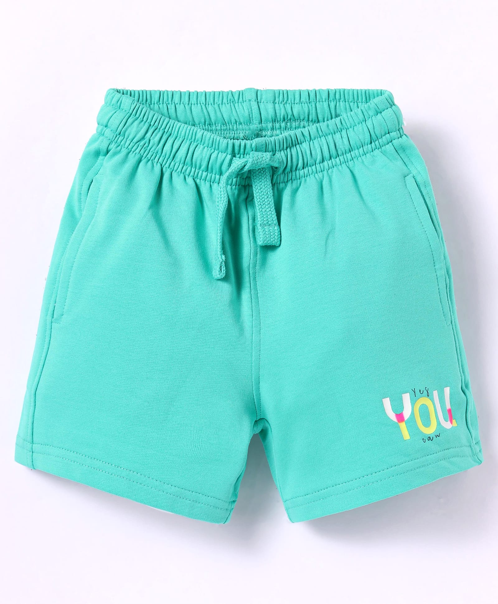 Doreme Terry Knit Knee Length Shorts with Text Print - Turquoise-picture-27