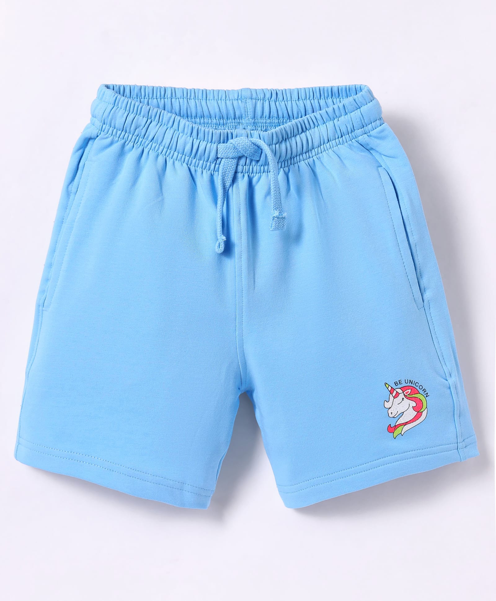Doreme Terry Knit Knee Length Shorts with Unicorn Print - Light Blue-picture-15