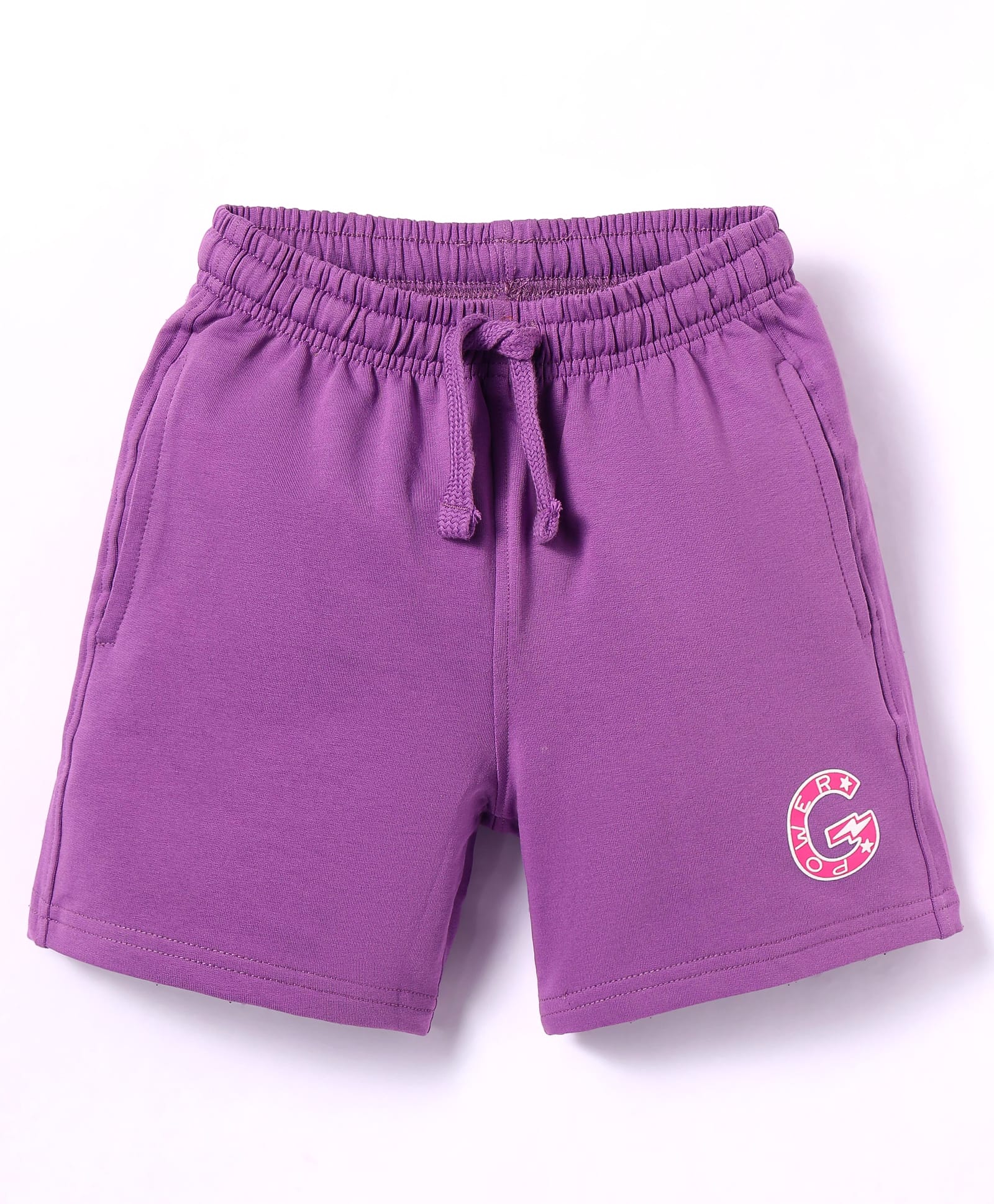 Doreme Terry Knit Knee Length Shorts with Text Print - Purple-image-24