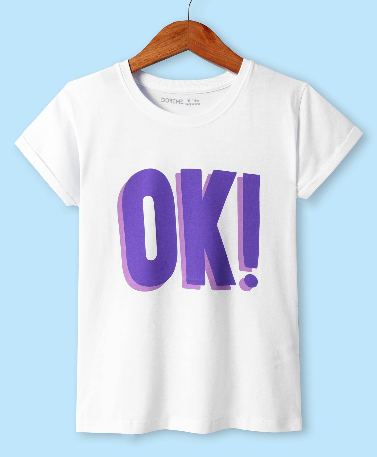 Doreme Cotton Knit Half Sleeves T-Shirt With OK Print - White-picture-39