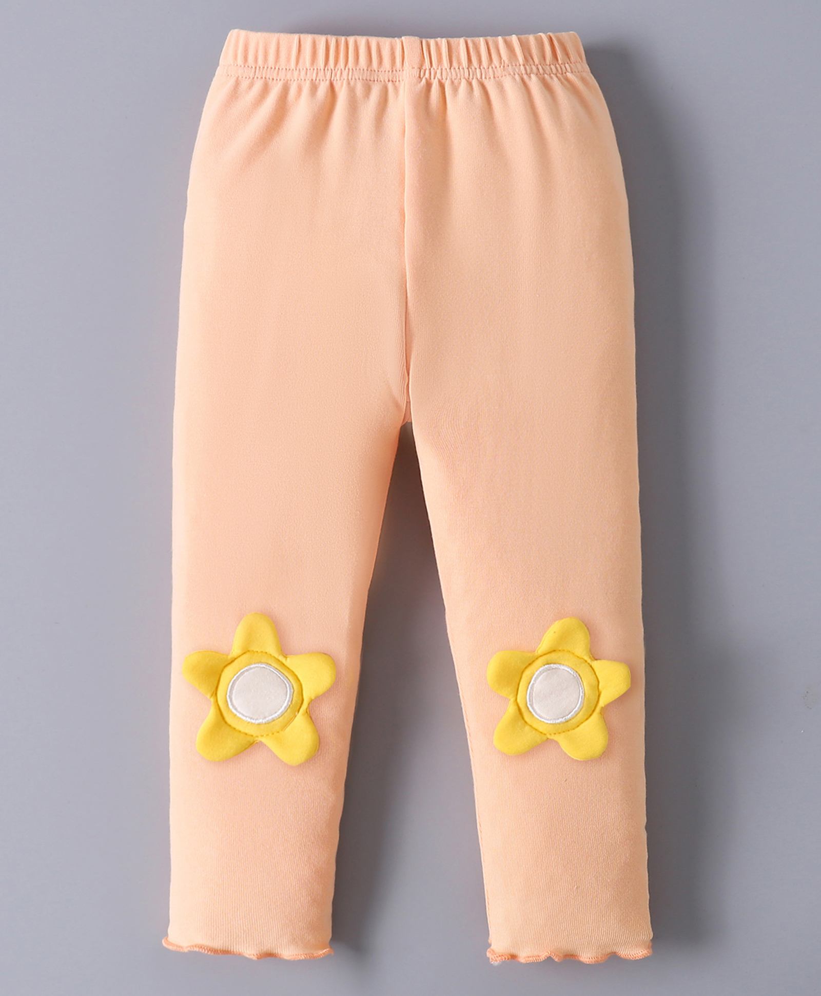 Mark & Mia Full Length Solid Legging With Floral Applique - Peach-picture-36