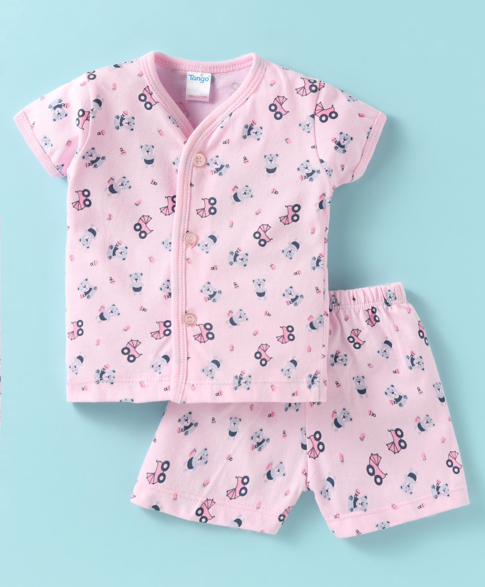 Tango Single Jersey Knit Half Sleeves Shorts Night Suit With Teddy Bear Print - Pink-image-28