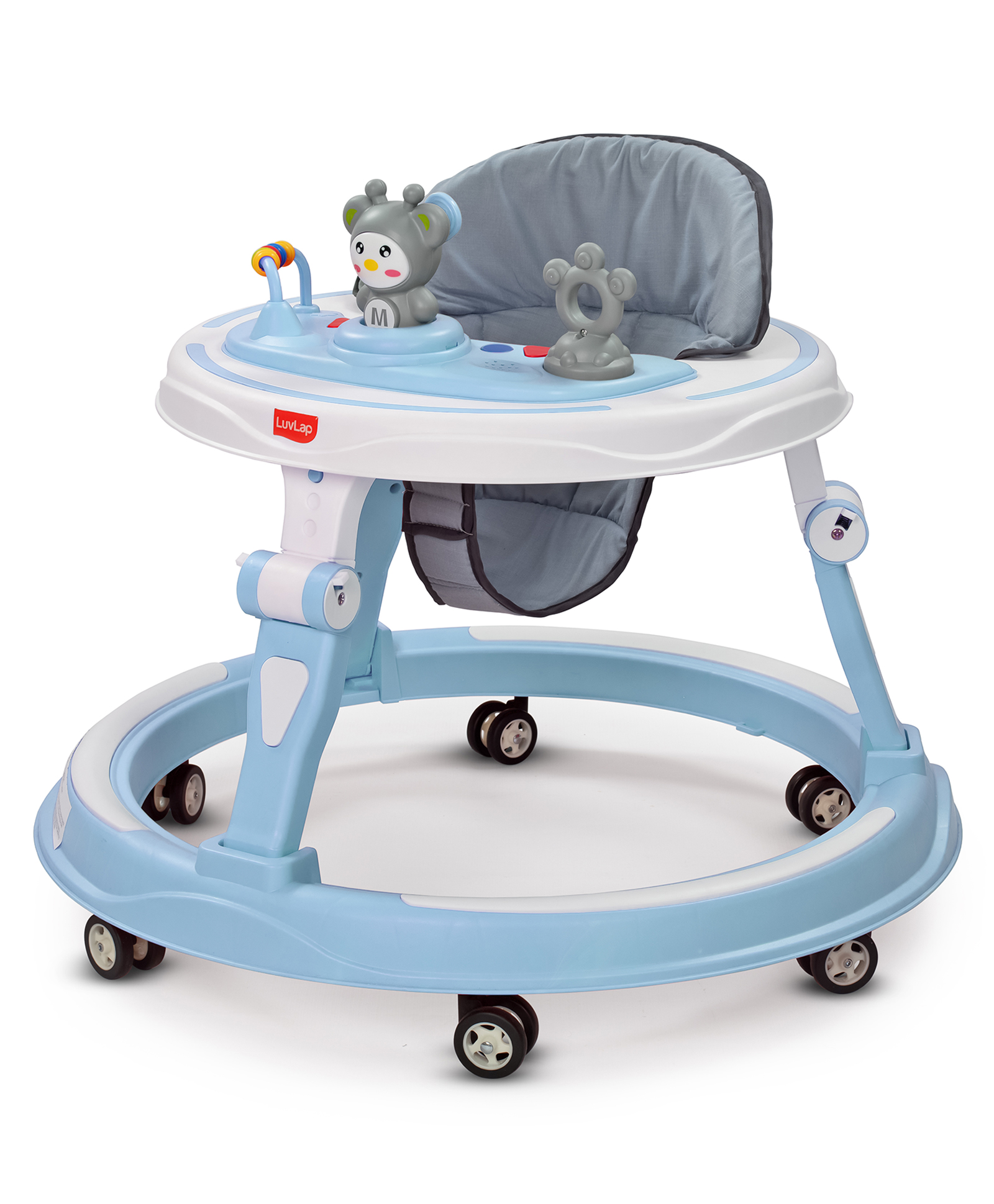 Luv Lap 360° Baby Walker with 3 Level Height Adjustment & Switchable Food & Musical Toy Tray - Blue
