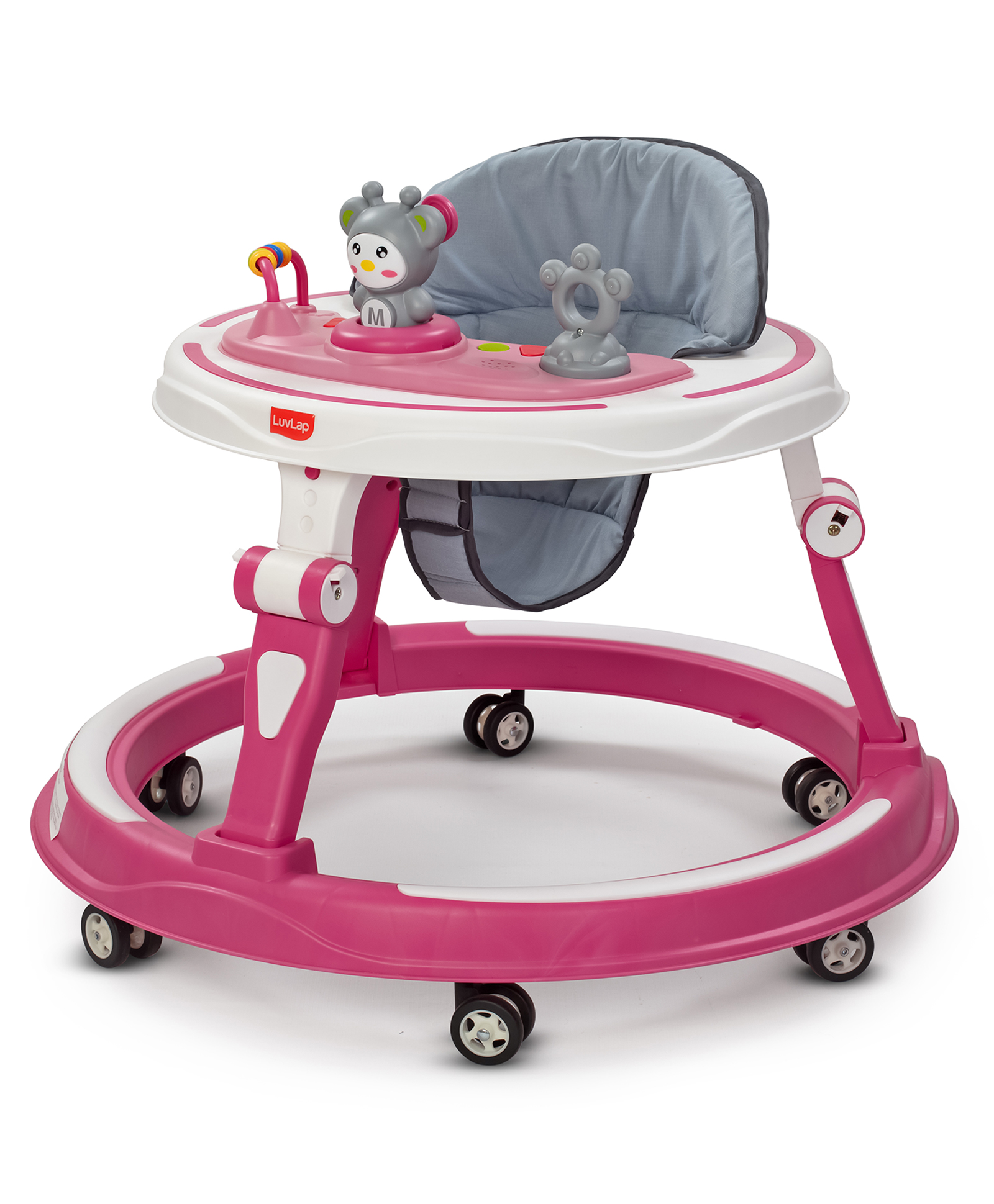 Luv Lap 360° Baby Walker with 3 Level Height Adjustment & Switchable Food & Musical Toy Tray - Pink