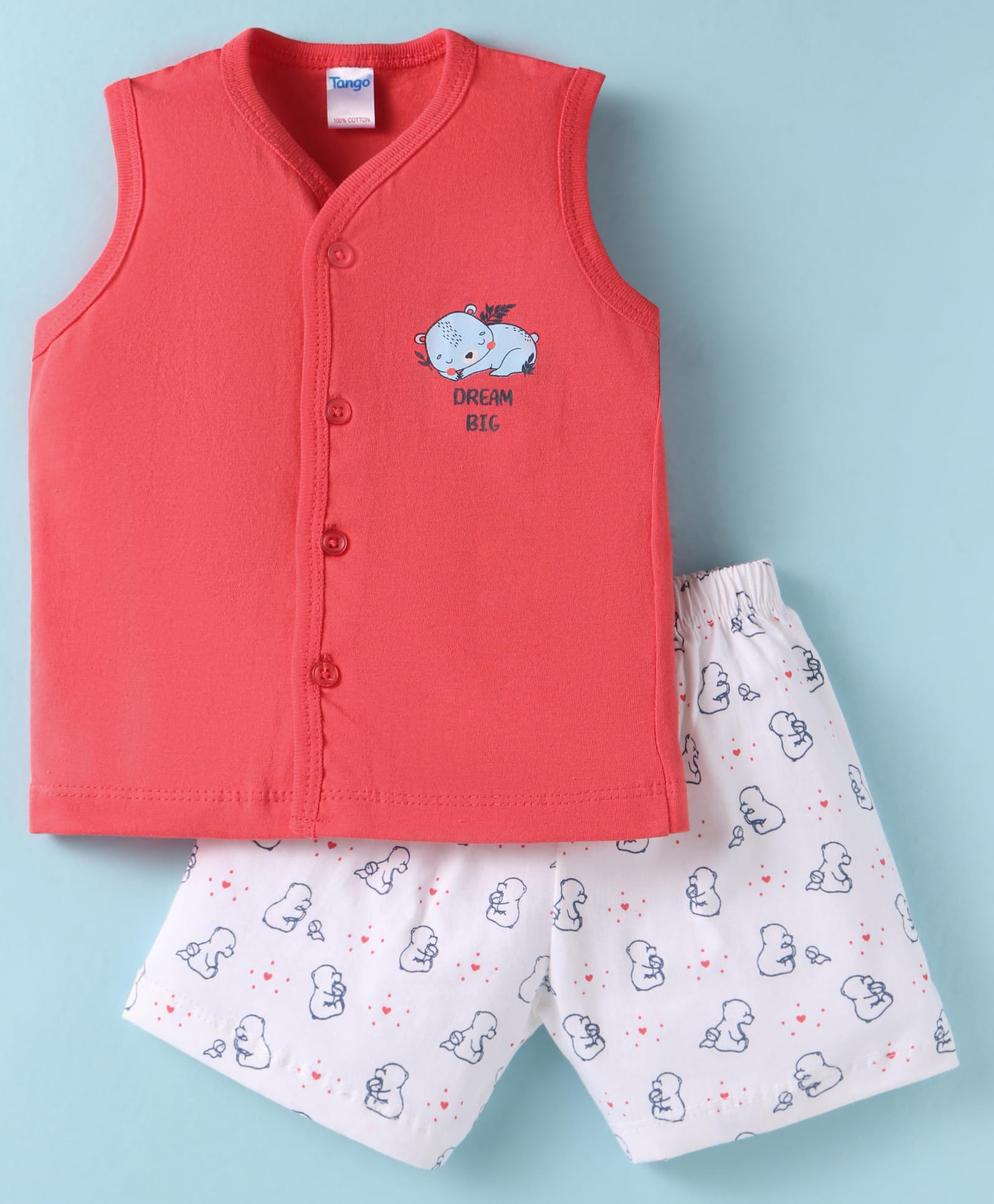 Tango Single Jersey Knit Sleeveless Shorts Night Suit With Animal Print - Red-picture-22