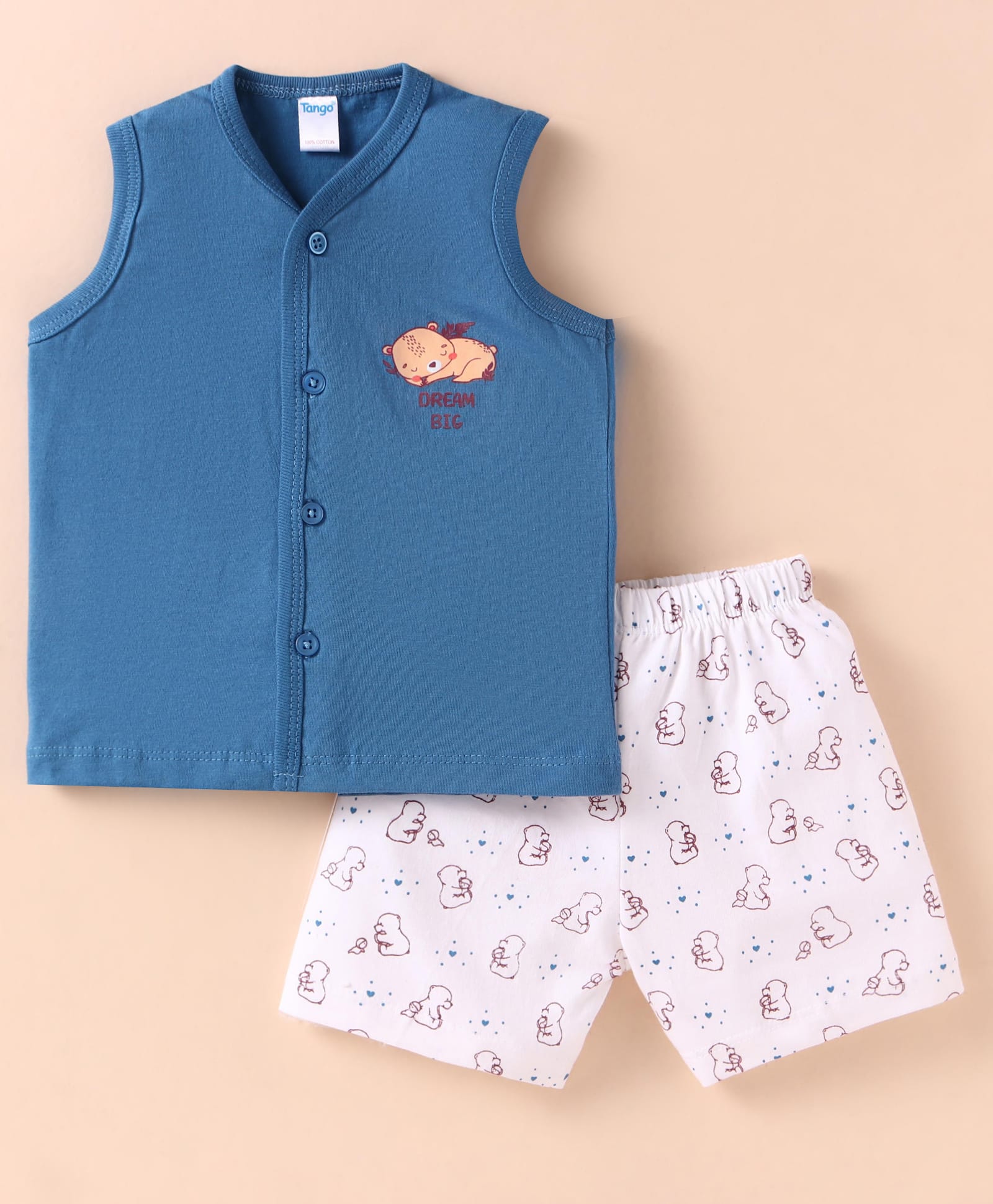 Tango Single Jersey Knit Sleeveless Shorts Night Suit With Animal Print - Blue-picture-29