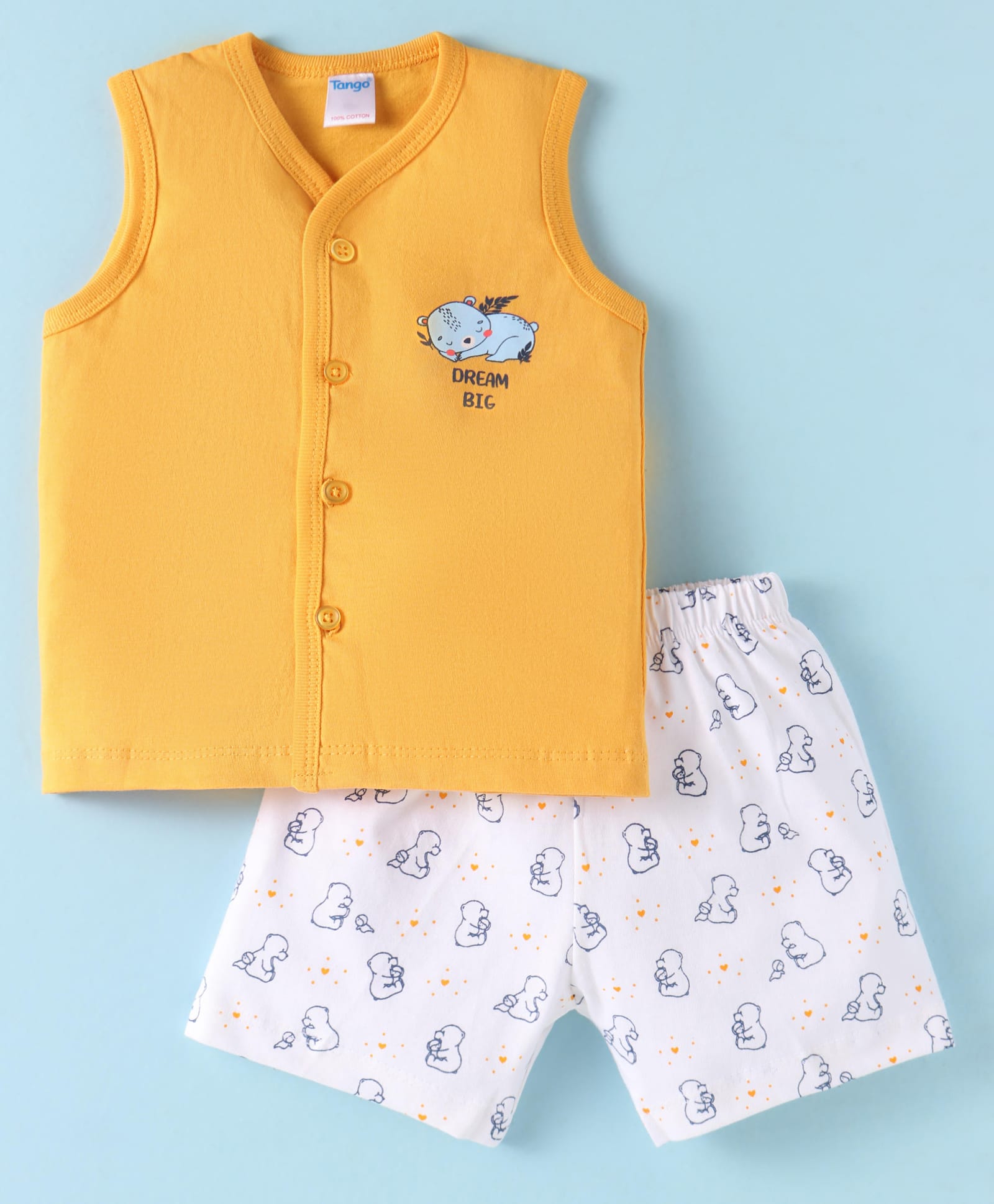 Tango Single Jersey Knit Sleeveless Shorts Night Suit With Animal Print - Yellow-picture-23