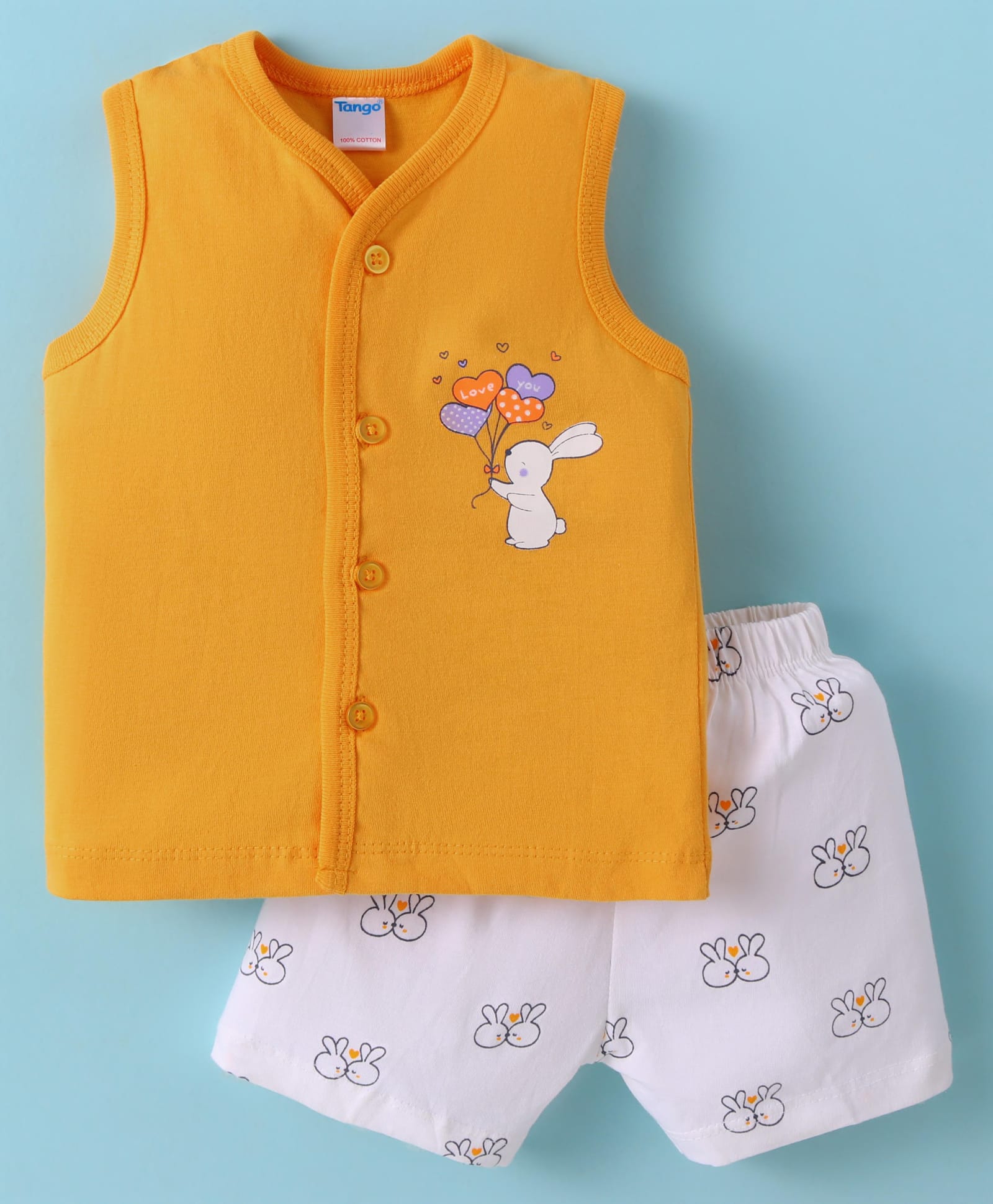 Tango Single Jersey Knit Sleeveless Shorts Night Suit With Bunny Print - Yellow-picture-24