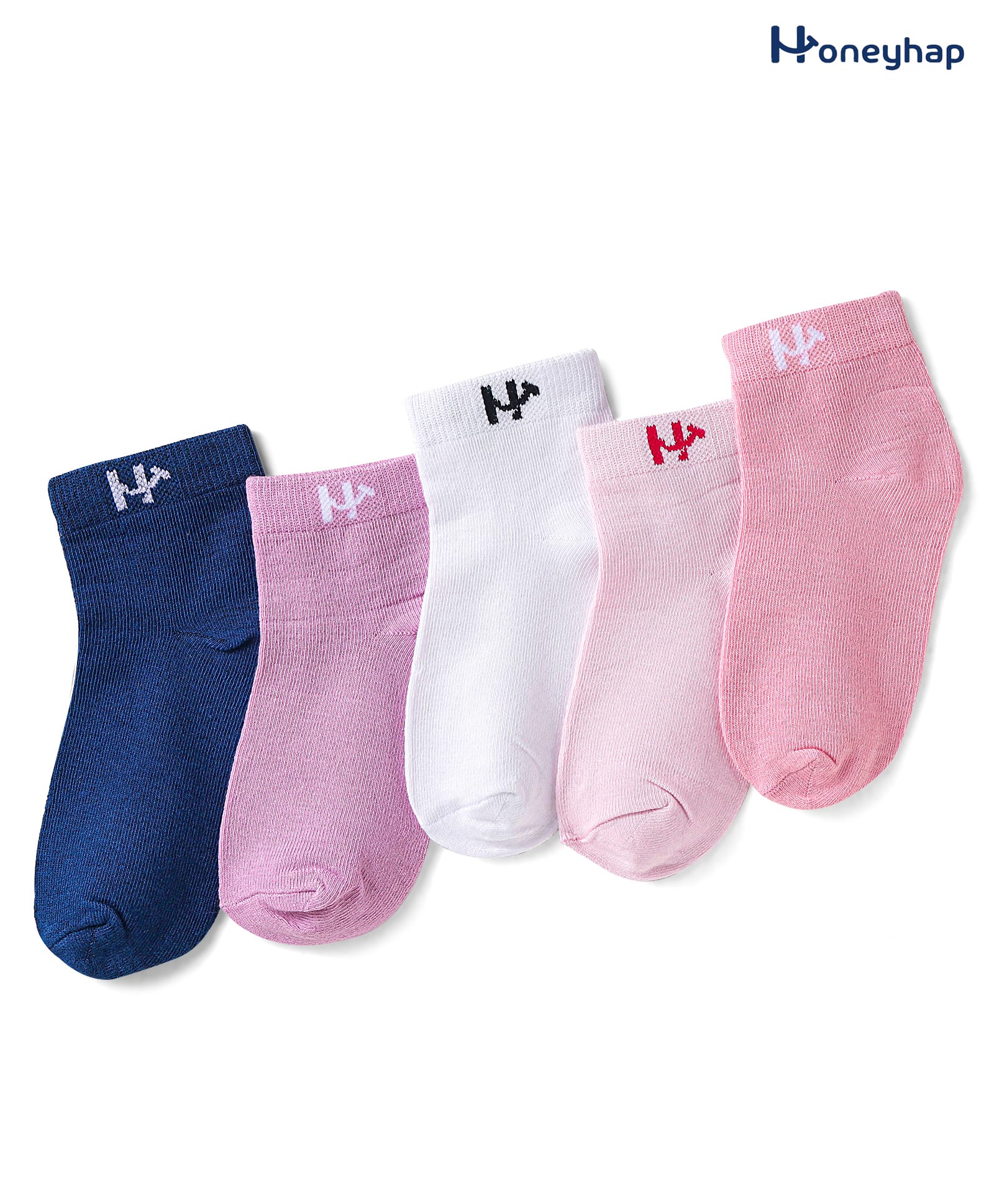 Honeyhap Premium Cotton Knit Bamboo Spandex Ankle Length Bio Finish Solid Socks Pack of 5 - Dark Pink Navy Lavender White Pink-image-45