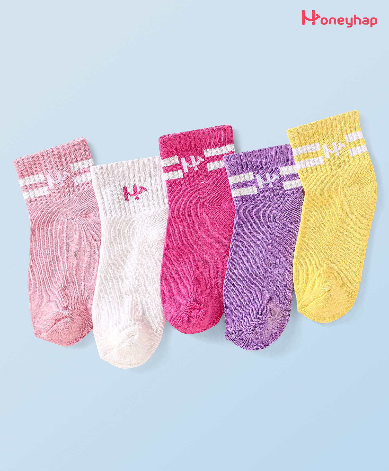 Honeyhap Premium Cotton Knit Bamboo Spandex Ankle Length Bio Finish Solid Socks Pack of 5 - Purple Yellow Pink Dark Pink White-picture-18
