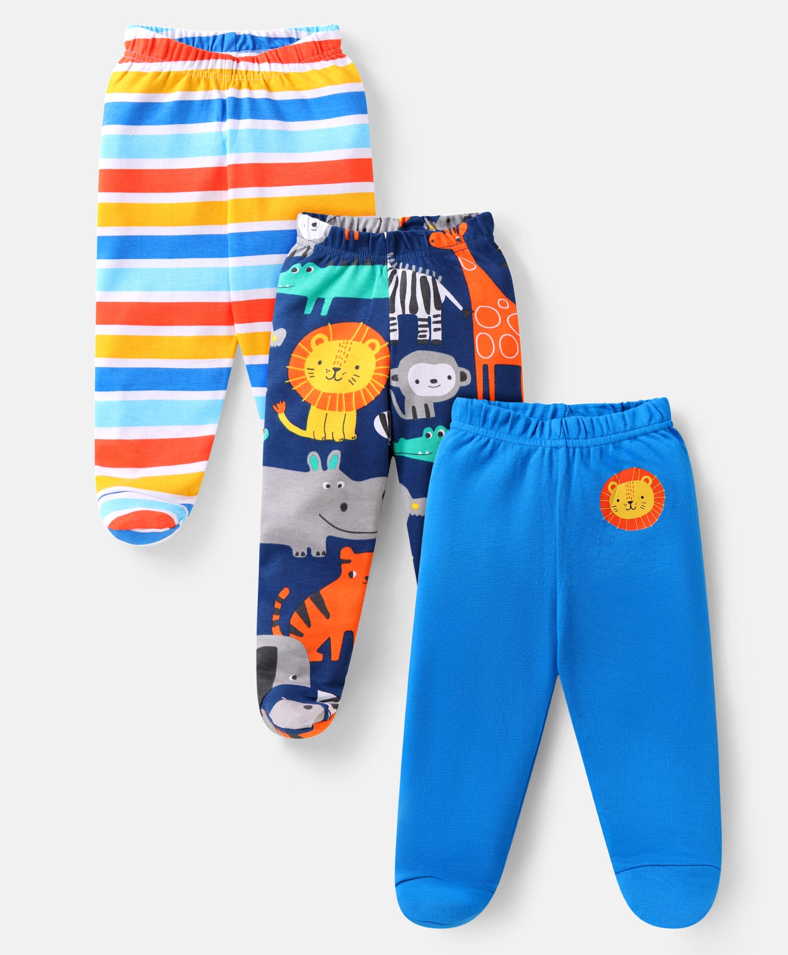 Babyhug Interlock Knit Bootie Leggings With Stripes & Animal Print Pack Of 3 -Blue & Navy Blue-picture-24