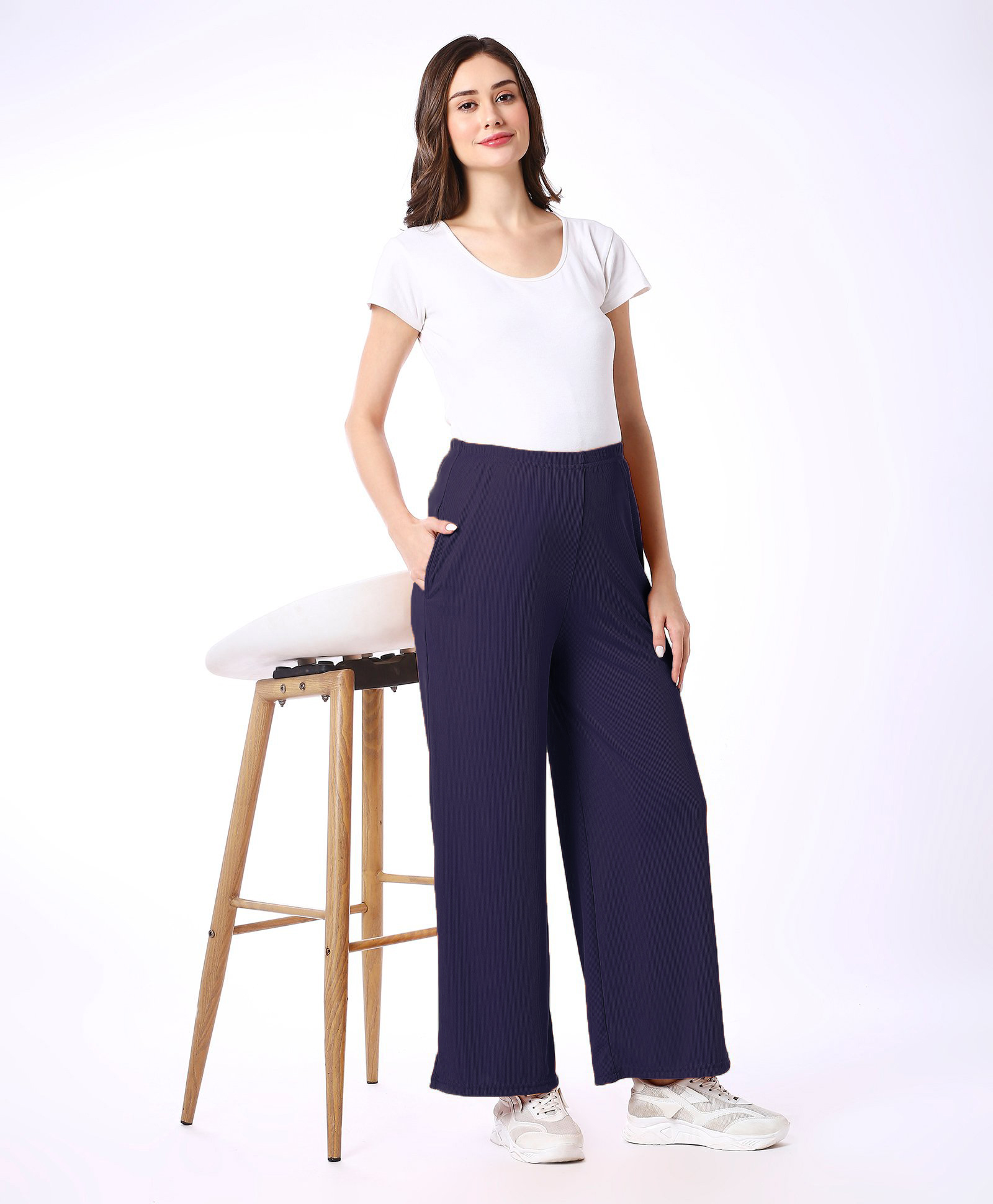Bella Mama Full Length High Coverage Rib Knit Solid Colour Pant - Navy Blue-picture-10