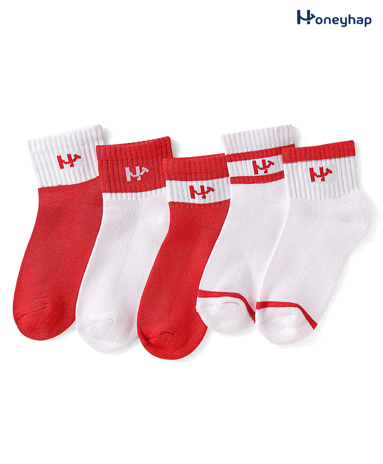 Honeyhap Premium Cotton Knit Bamboo Spandex Ankle Length Bio FinishColor Block Sock Pack of 5 - High Risk Red White-picture-13