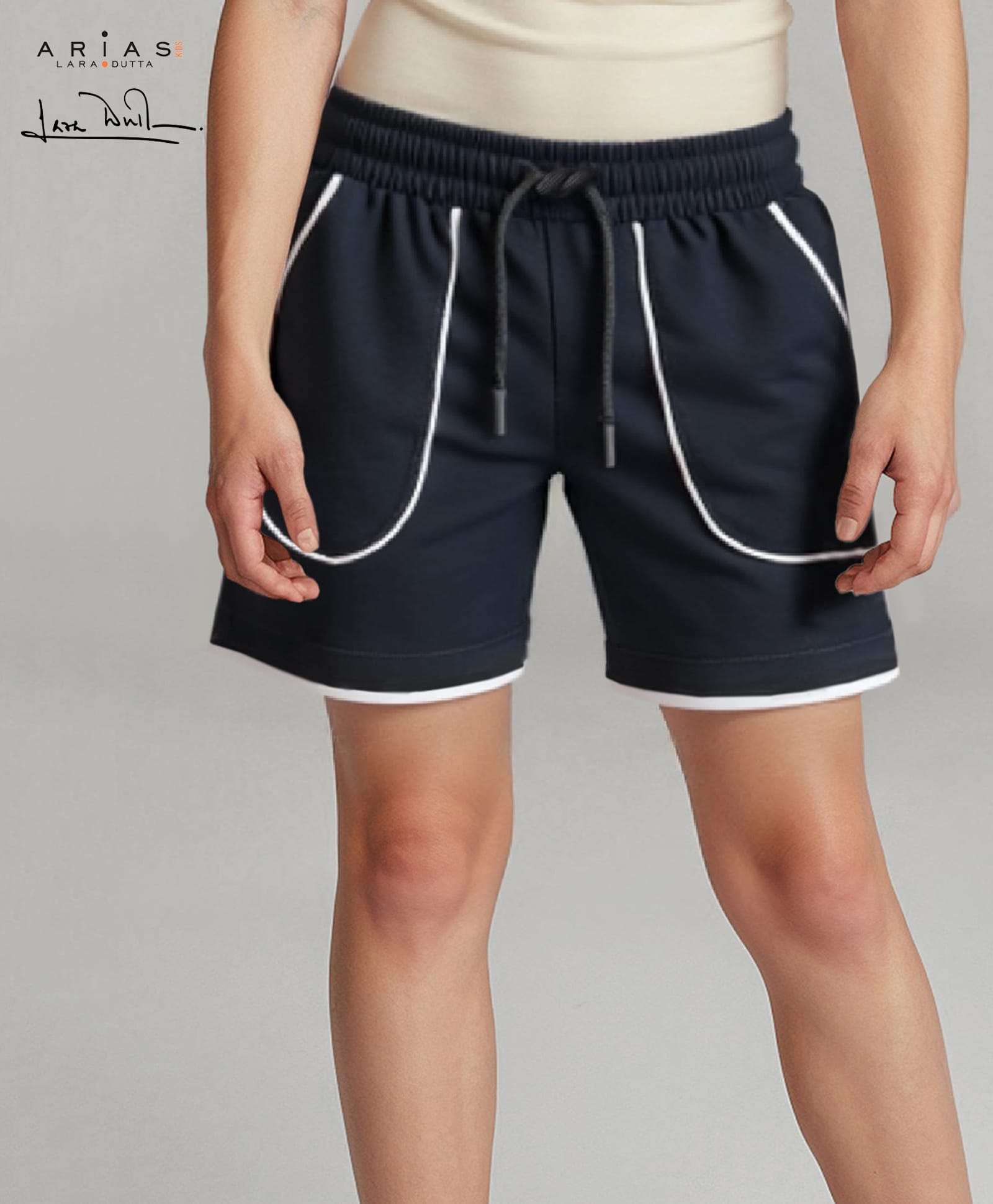 Arias Cotton Knit Solid Shorts with Piping Detailing - Black-image-37