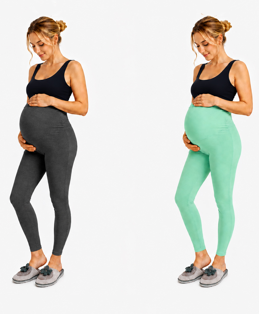 TUMMY Pack of 2 Viscose Solid Leggings - Green & Grey-image-8