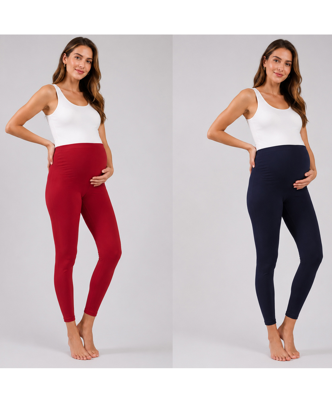 TUMMY Pack of 2 Viscose Solid Leggings - Blue & Red-picture-13