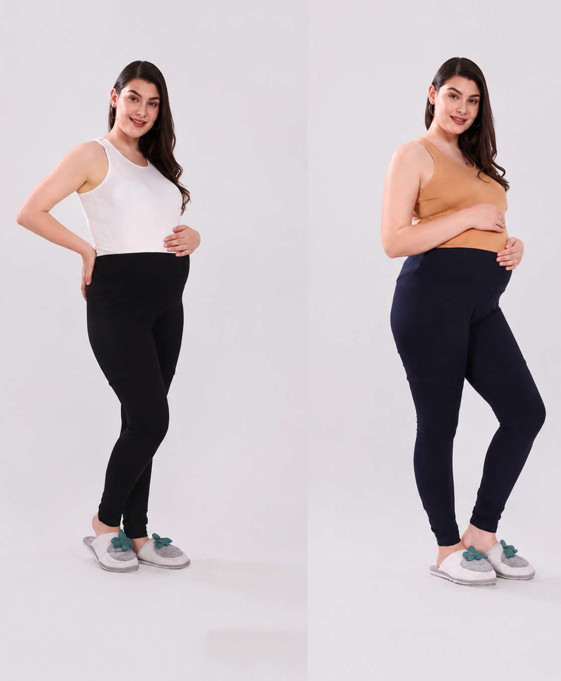 TUMMY Pack of 2 Viscose Solid Leggings - Black & Blue-picture-20