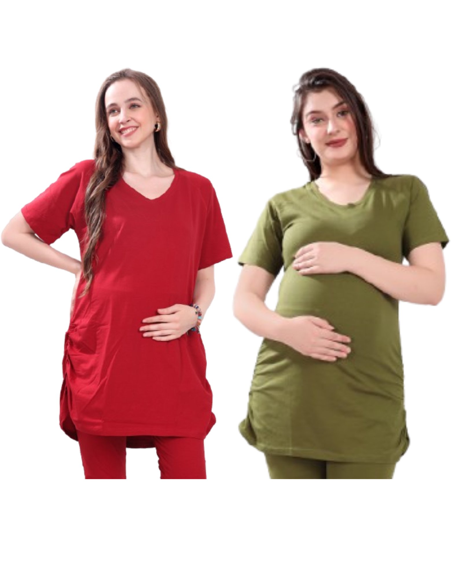 TUMMY Pack Of 2 Viscose Half Sleeves Solid Tees - Red & Green-picture-15