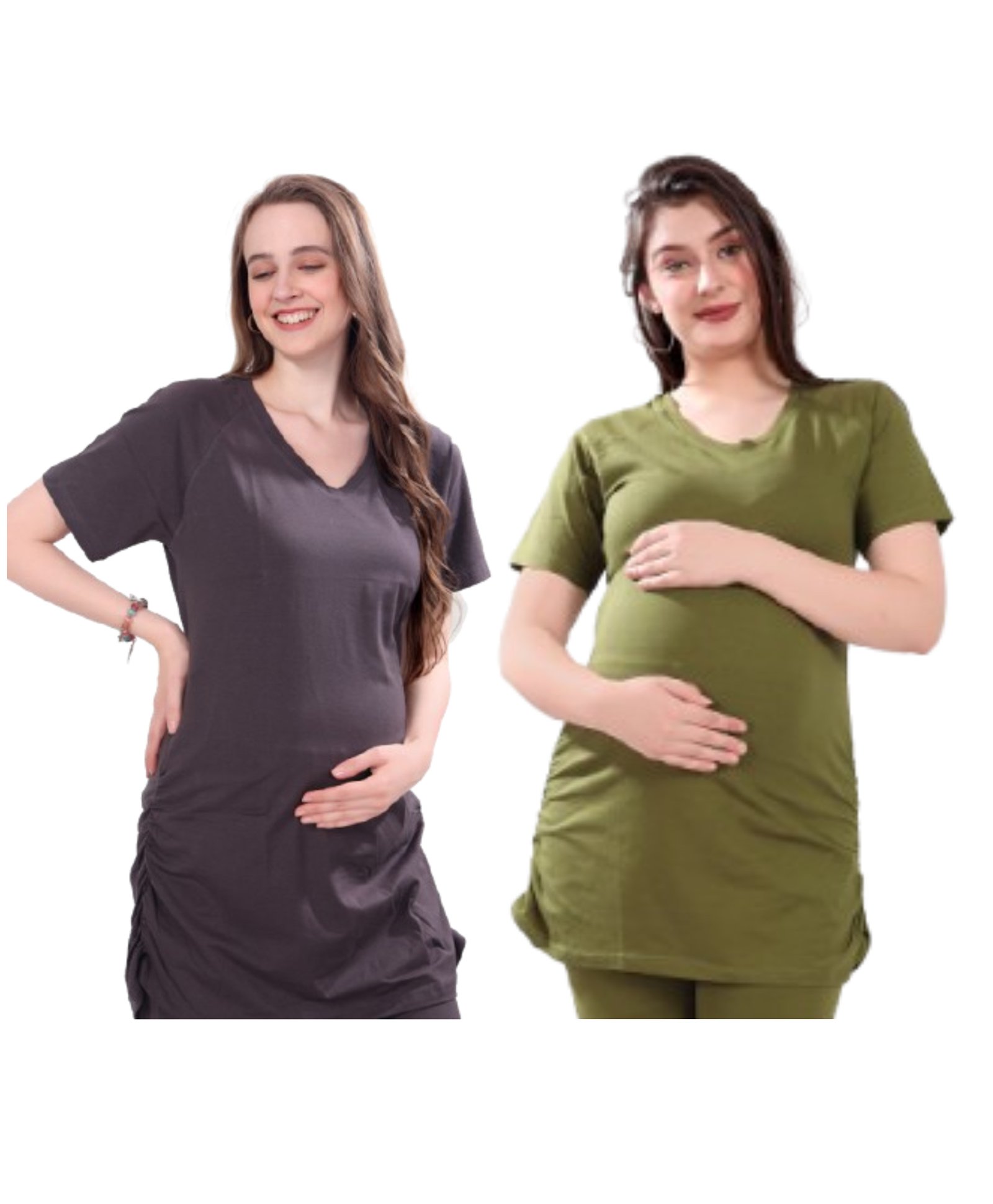 TUMMY Pack Of 2 Viscose Half Sleeves Solid Tees - Grey & Green-picture-24