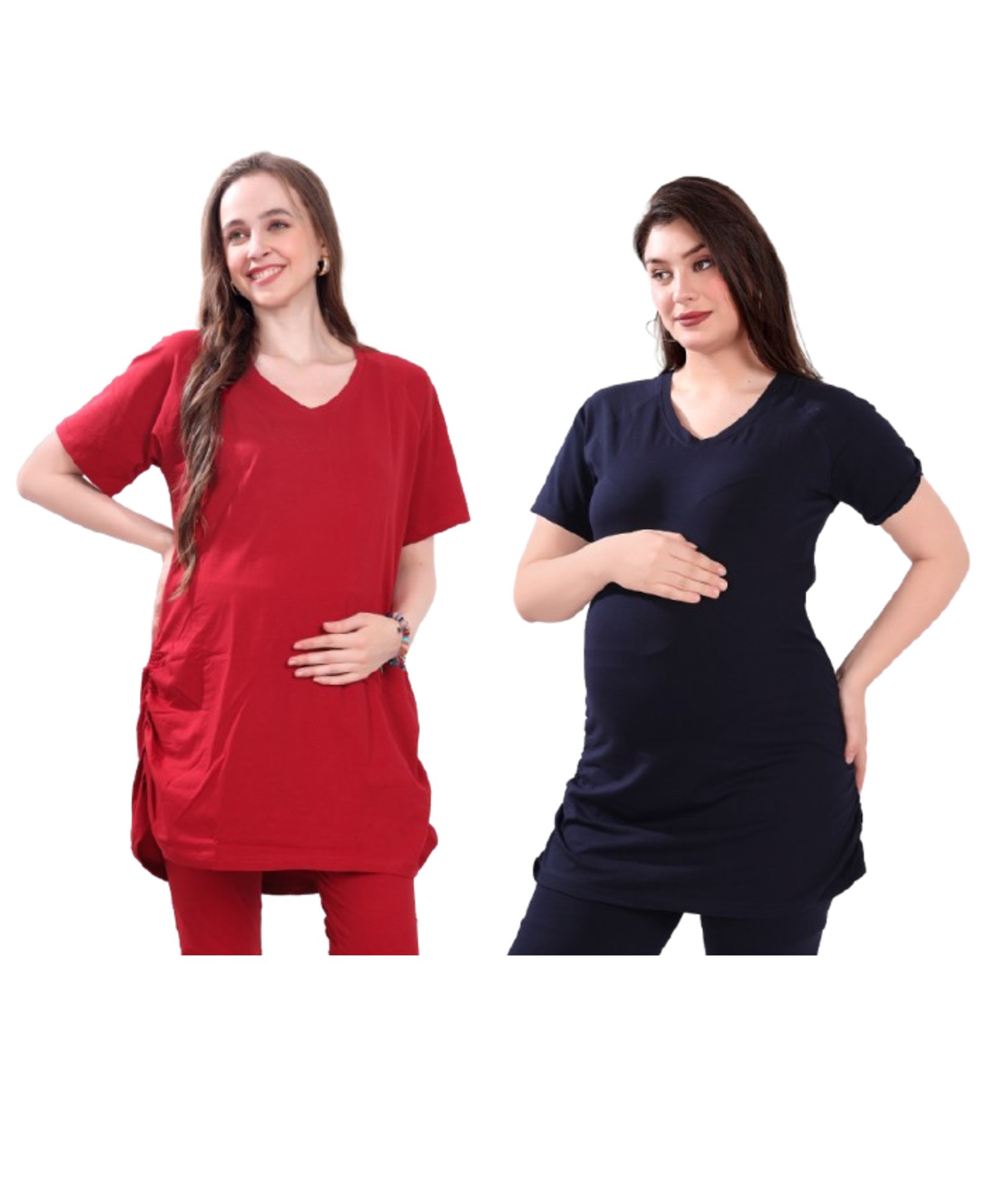 TUMMY Pack Of 2 Viscose Half Sleeves Solid Tees - Red & Blue-picture-31