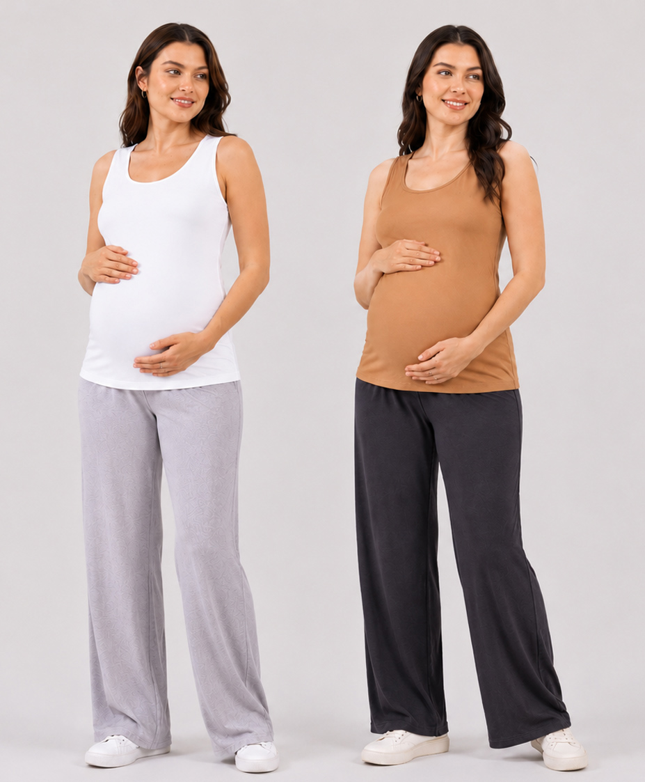 TUMMY Pack Of 2 Viscose Sleeveless Solid Maternity Tank Tops With Nursing Access - White & Beige-picture-11