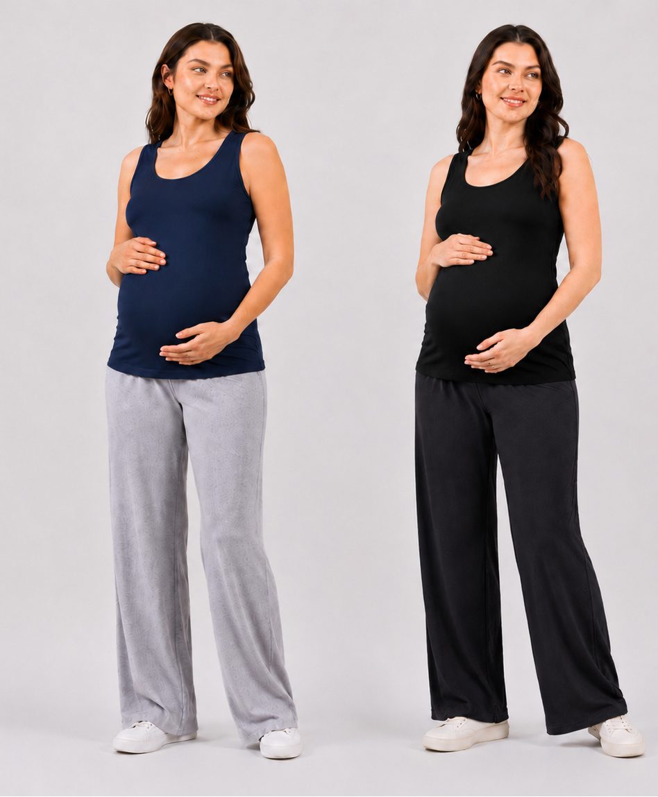 TUMMY Pack Of 2 Viscose Sleeveless Solid Maternity Tank Tops With Nursing Access - Blue & Black-image-7