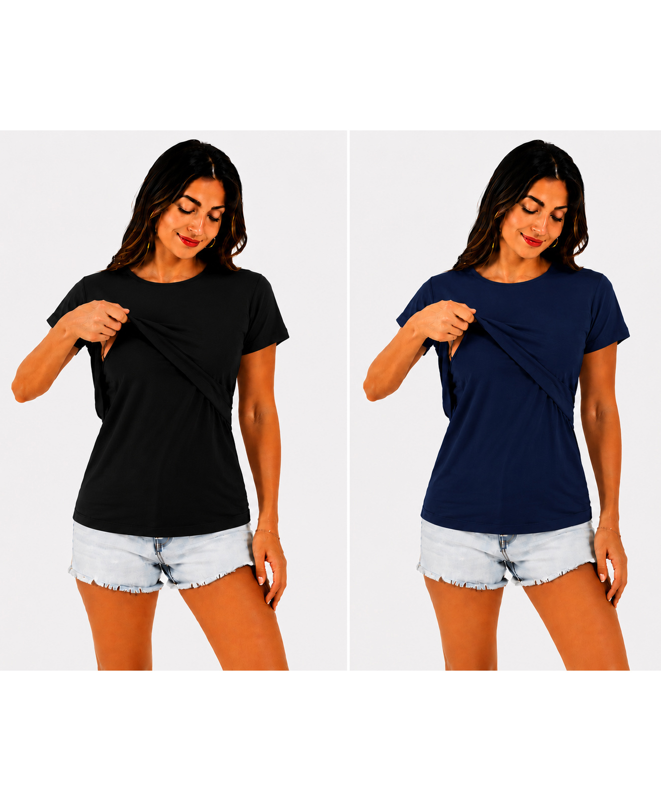 TUMMY Pack Of 2 Viscose Half Sleeves Solid Tops With Nursing Access - Blue & Black
