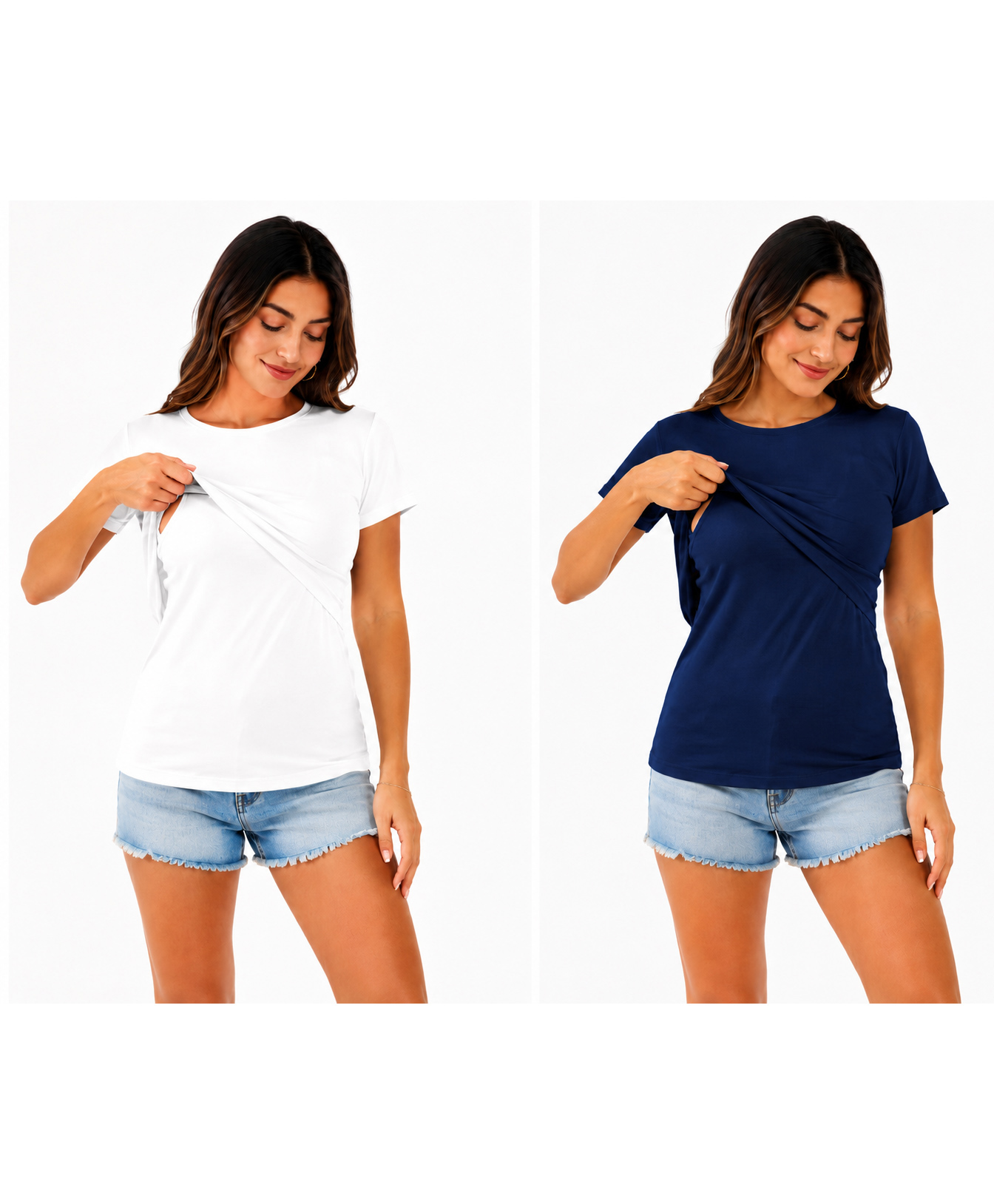 TUMMY Pack Of 2 Viscose Half Sleeves Solid Tops With Nursing Access - Blue & White-picture-29