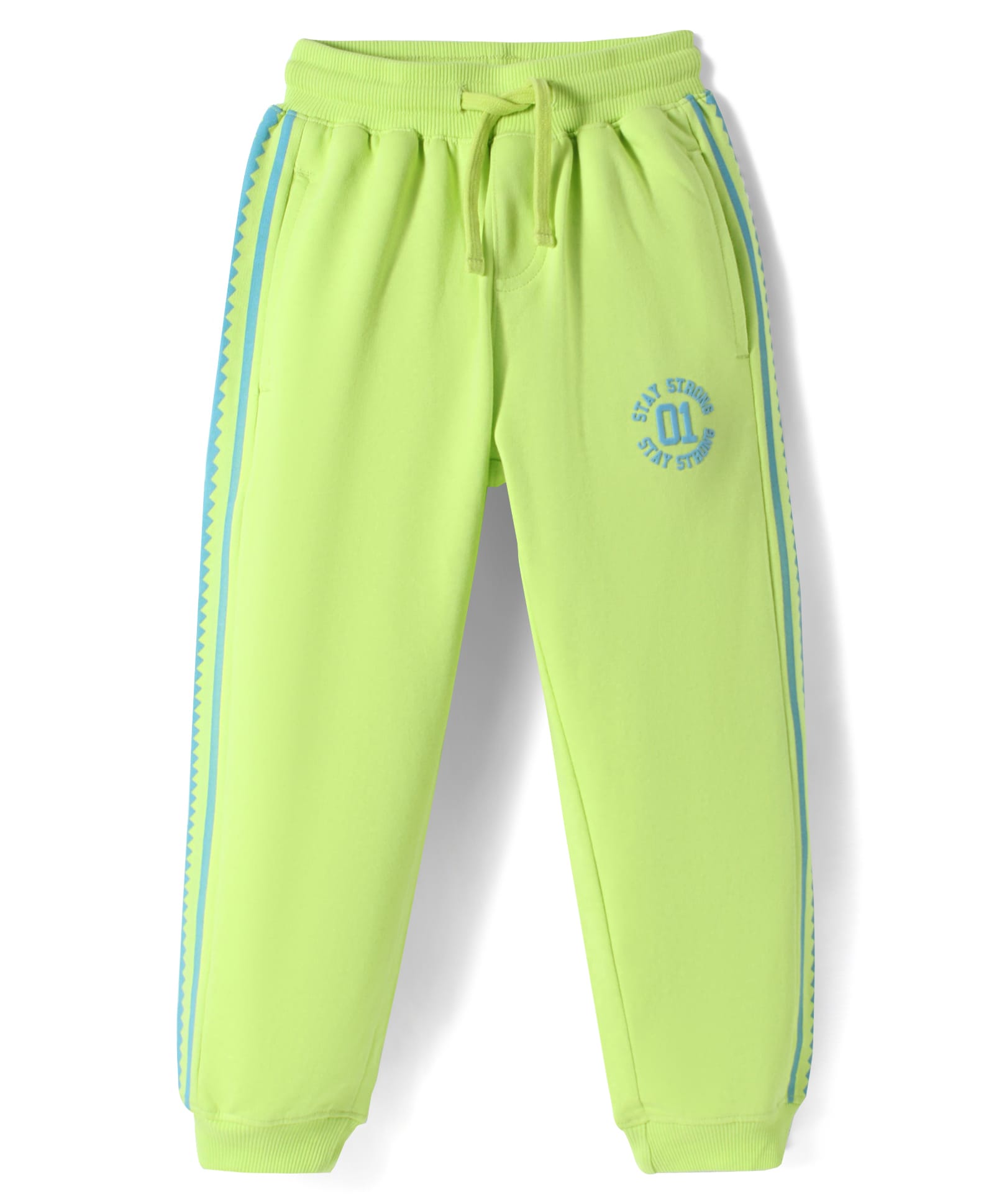 Pine Kids Cotton Knit Full Length Lounge Pants with Tape & Stay Strong Text Print -Limegreen-picture-18