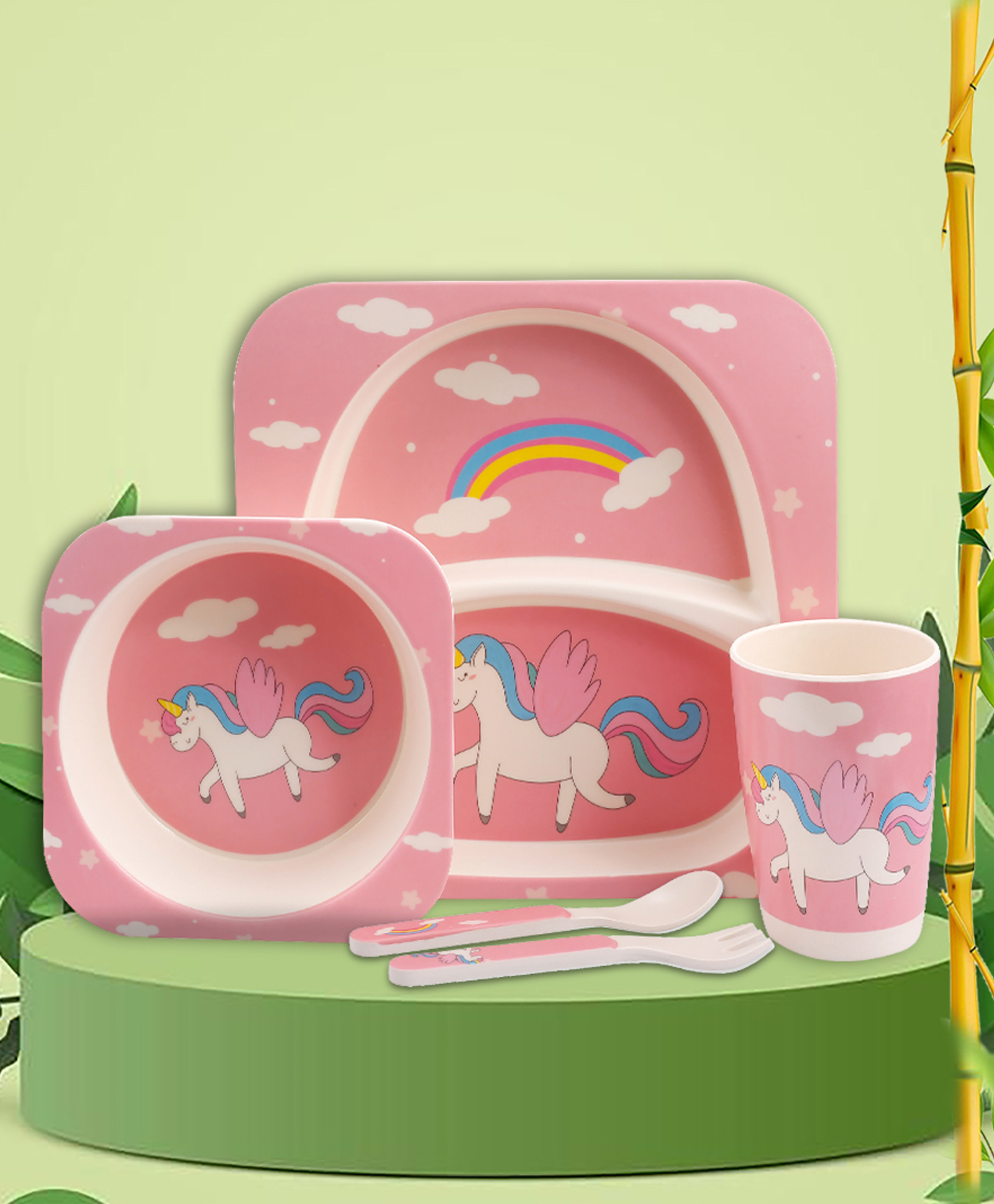 Tony Stark Bamboo Baby Feeding Set - 5-Piece Tableware for Toddlers, Kids & Babies Includes Plate, Bowl, Cup, Spoon, Fork - BPA-Free, Eco-Friendly |Organic & Natural (Unicorn)-image-11