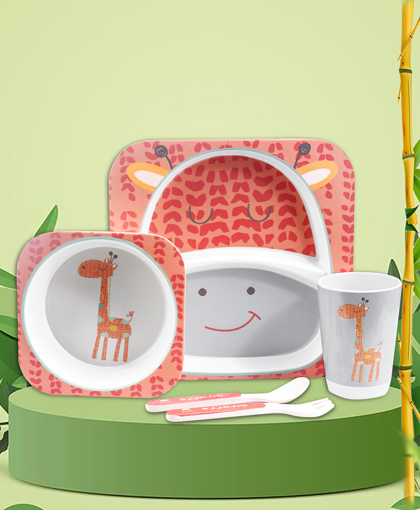 Tony Stark Bamboo Baby Feeding Set - 5-Piece Tableware for Toddlers, Kids & Babies Includes Plate, Bowl, Cup, Spoon, Fork - BPA-Free, Eco-Friendly |Organic & Natural (Giraffe)-image-42