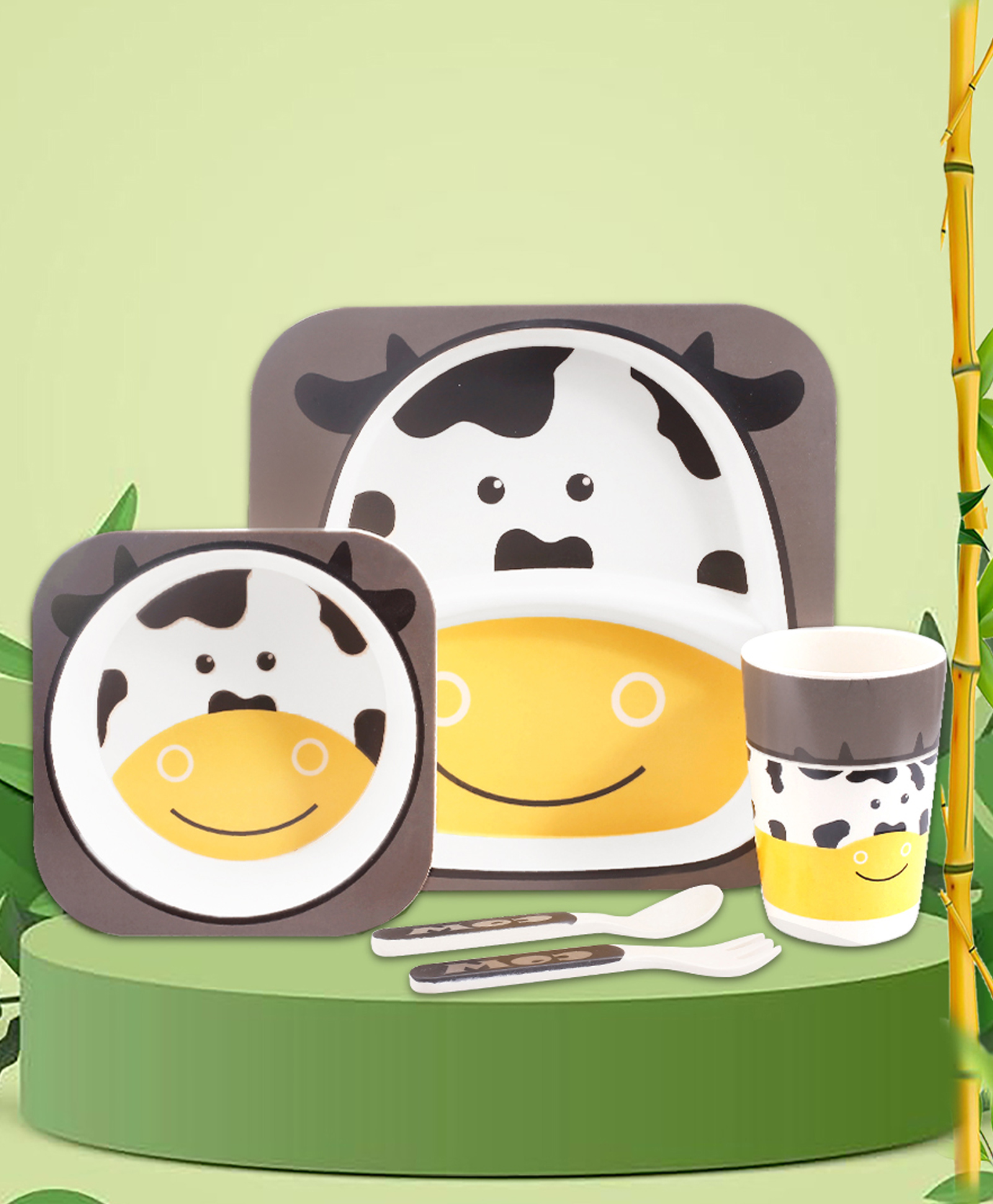 Tony Stark Bamboo Baby Feeding Set - 5-Piece Tableware for Toddlers, Kids & Babies Includes Plate, Bowl, Cup, Spoon, Fork - BPA-Free, Eco-Friendly |Organic & Natural (Cow)-picture-19