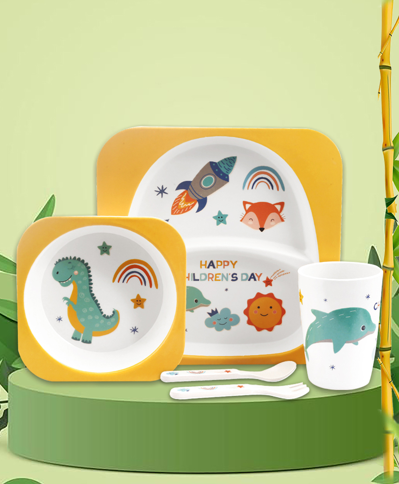 Tony Stark Bamboo Baby Feeding Set - 5-Piece Tableware for Toddlers, Kids & Babies Includes Plate, Bowl, Cup, Spoon, Fork - BPA-Free, Eco-Friendly |Organic & Natural (Dinosaur)-picture-23