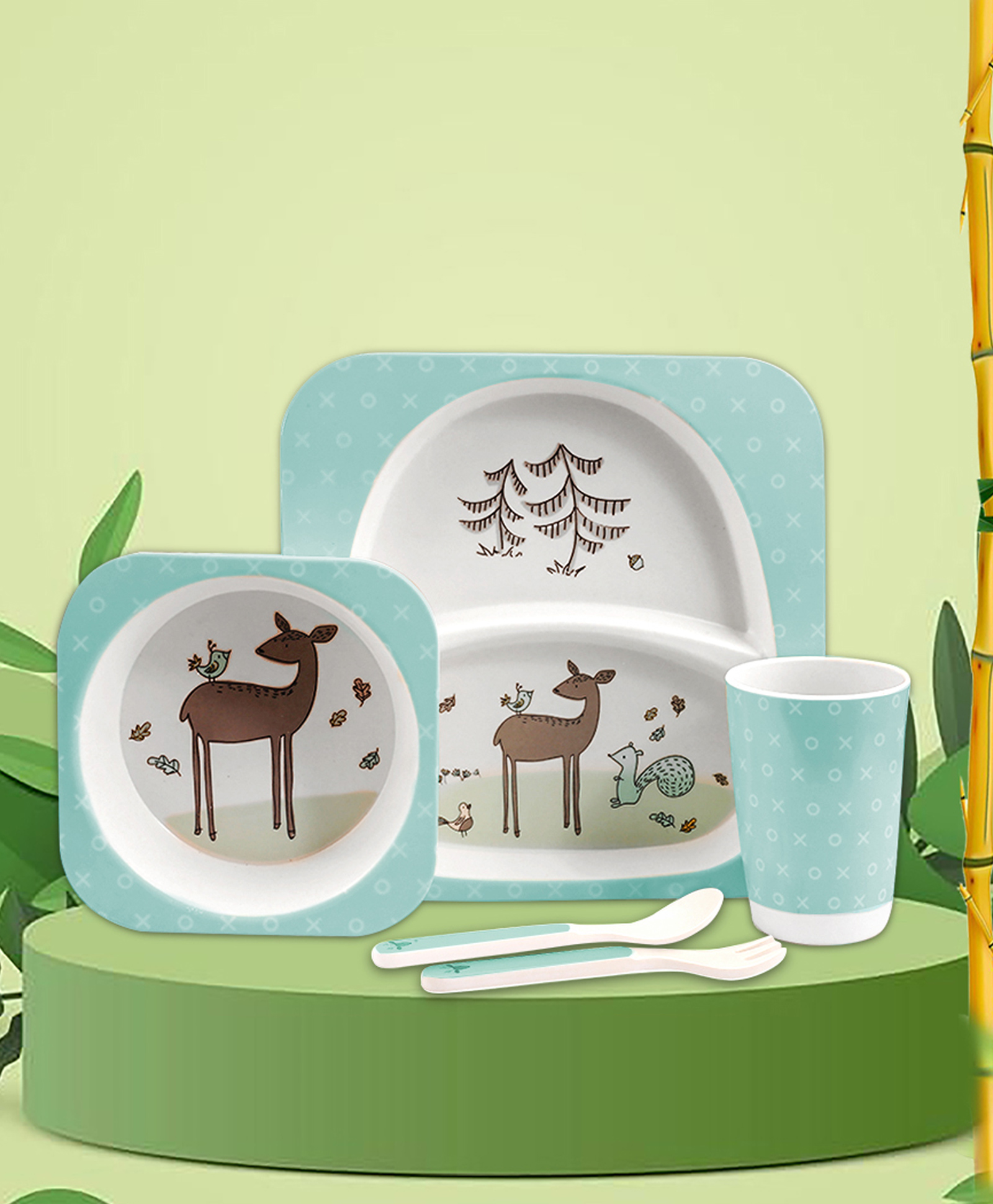 Tony Stark Bamboo Baby Feeding Set - 5-Piece Tableware for Toddlers, Kids & Babies Includes Plate, Bowl, Cup, Spoon, Fork - BPA-Free, Eco-Friendly |Organic & Natural (Deer)-picture-6