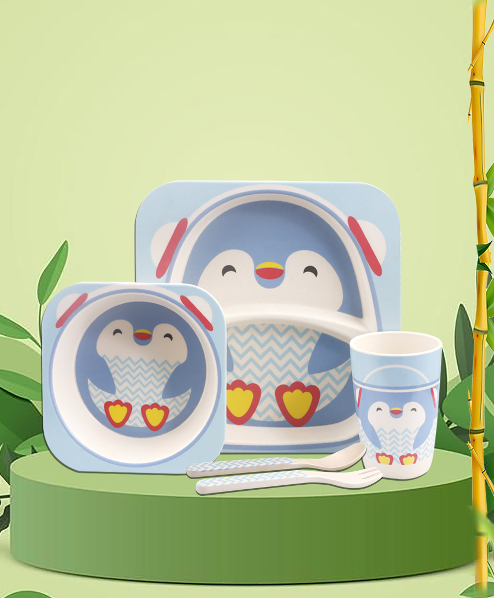 Tony Stark Bamboo Baby Feeding Set - 5-Piece Tableware for Toddlers, Kids & Babies Includes Plate, Bowl, Cup, Spoon, Fork - BPA-Free, Eco-Friendly |Organic & Natural (Penguin)-picture-15