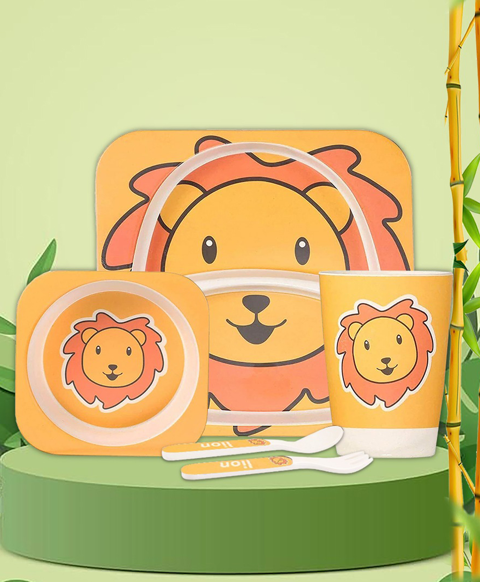 Tony Stark Bamboo Baby Feeding Set - 5-Piece Tableware for Toddlers, Kids & Babies Includes Plate, Bowl, Cup, Spoon, Fork - BPA-Free, Eco-Friendly |Organic & Natural (Lion Cub)-picture-26