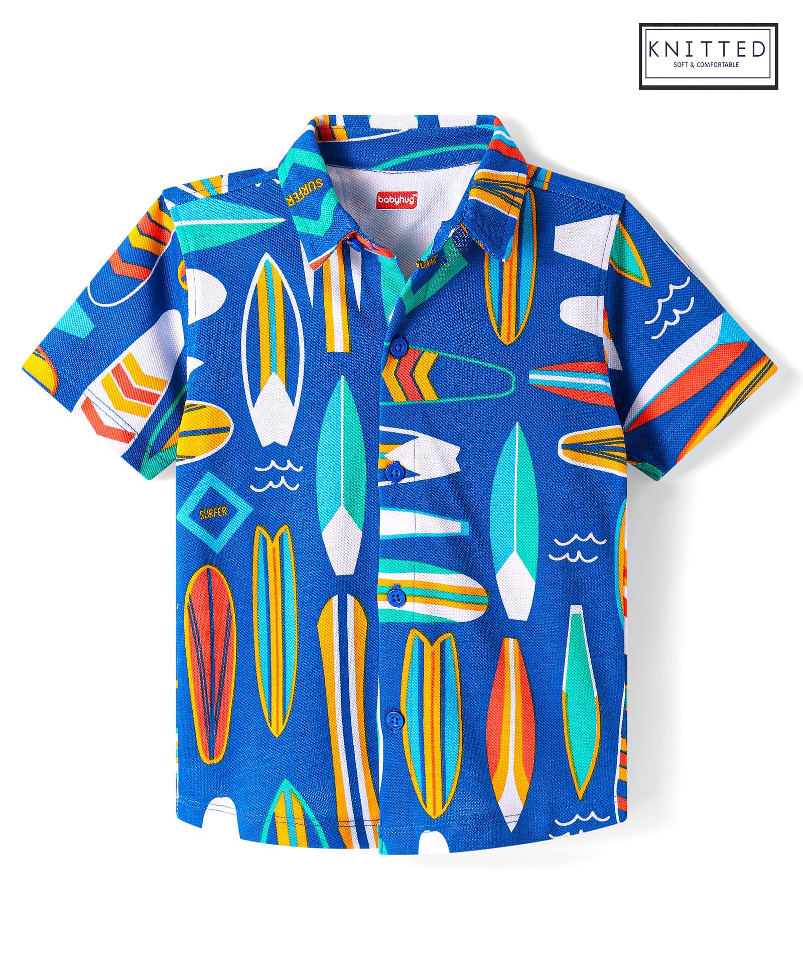 Babyhug Cotton Knit Half Sleeves Surf Board Printed Shirt - Blue-picture-23