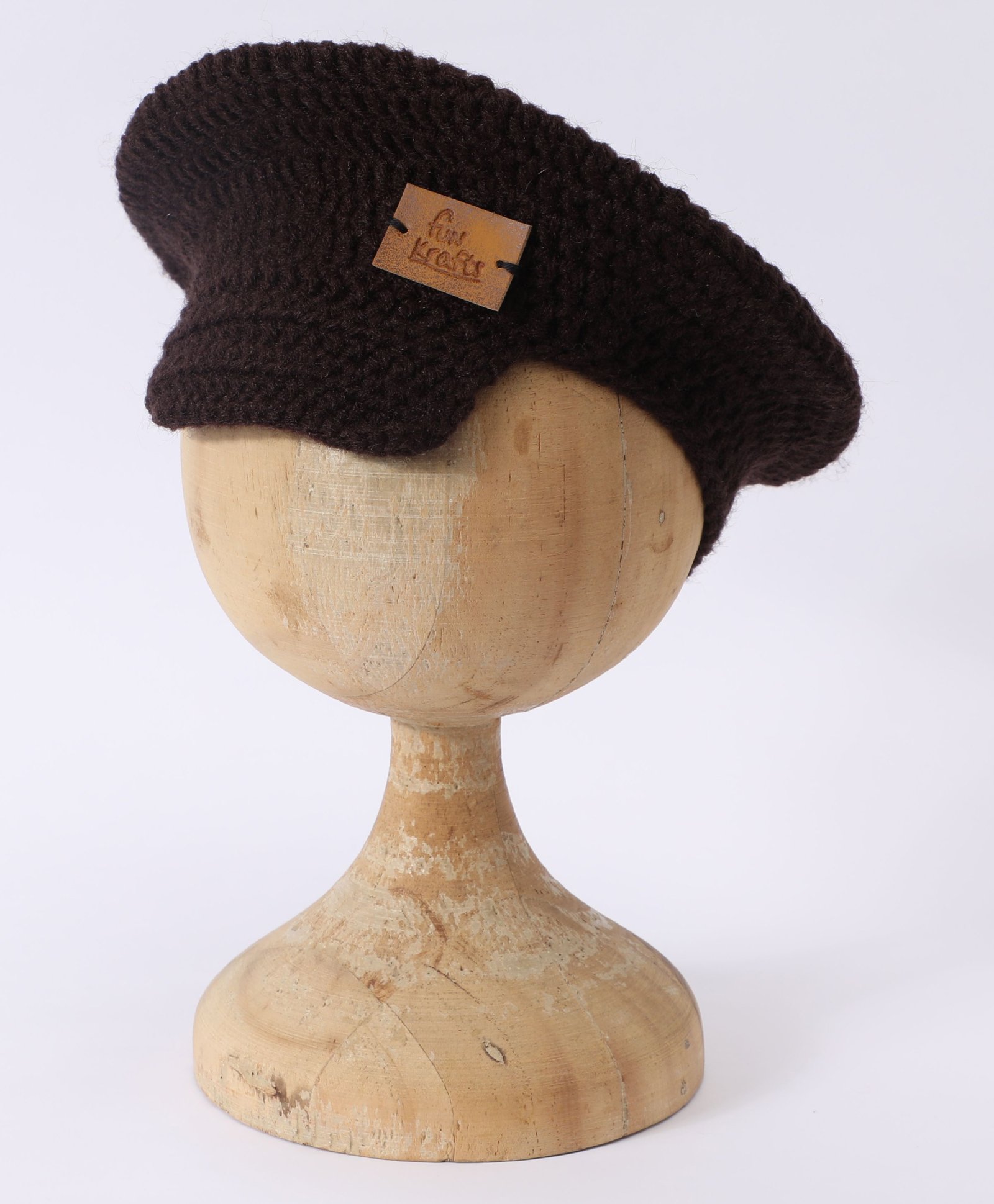 Funkrafts Wollen Knitted Handmade Brand Name Patch Detailed Cap - Brown-picture-0