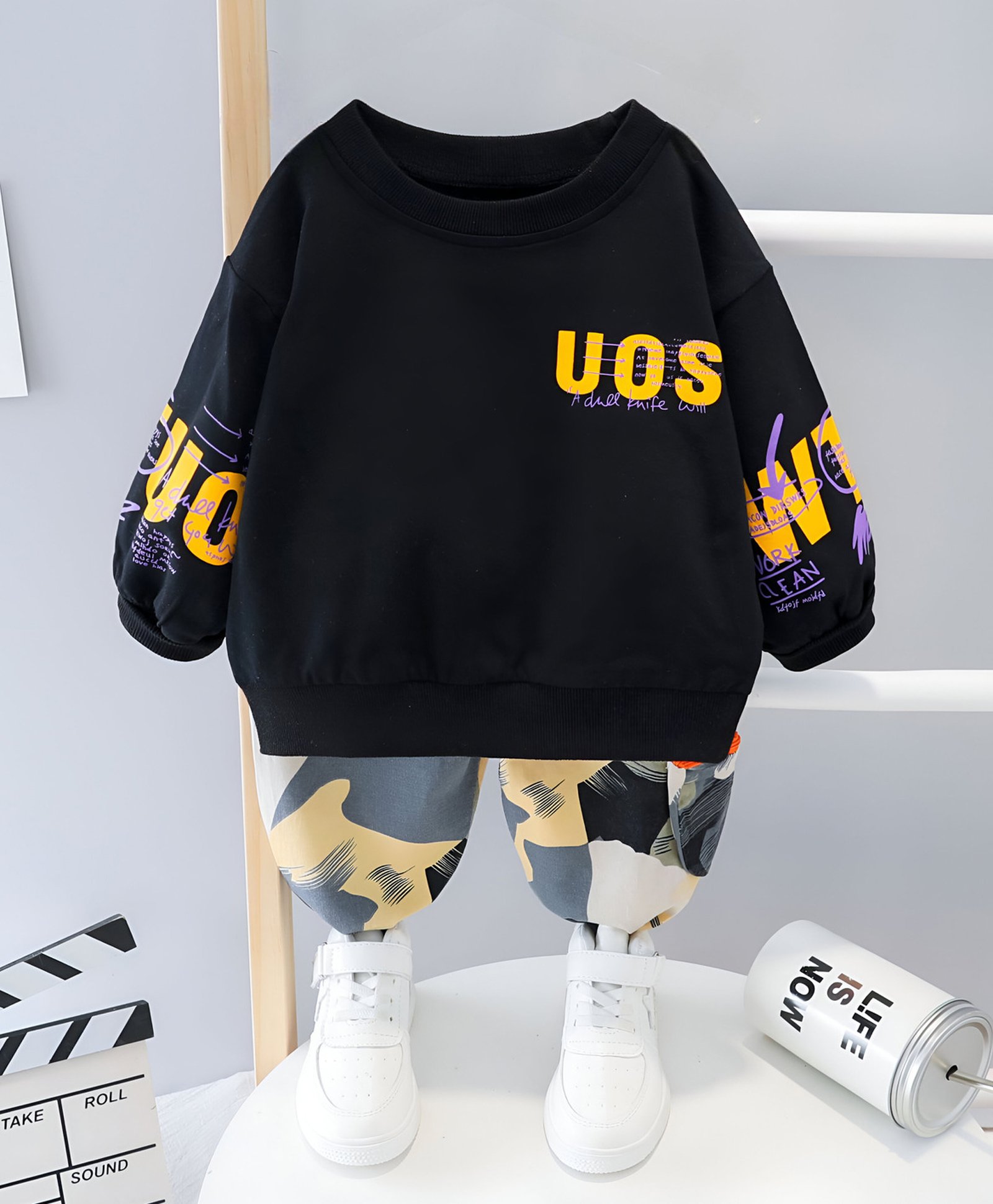 Googo Gaaga Cotton Full Sleeves UOS Text Printed Sweatshirt & Joggers Set - Black-image-27