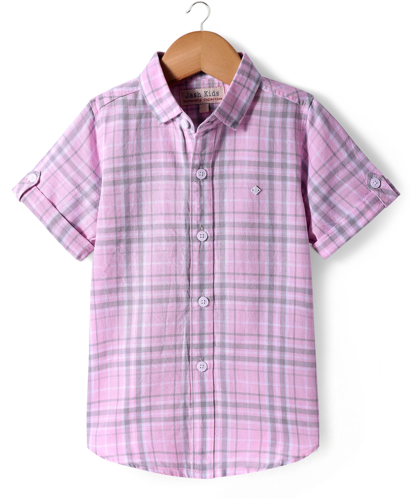 JASH KIDS Cotton Woven Half Sleeves Checkered Shirt - Pink-image-31